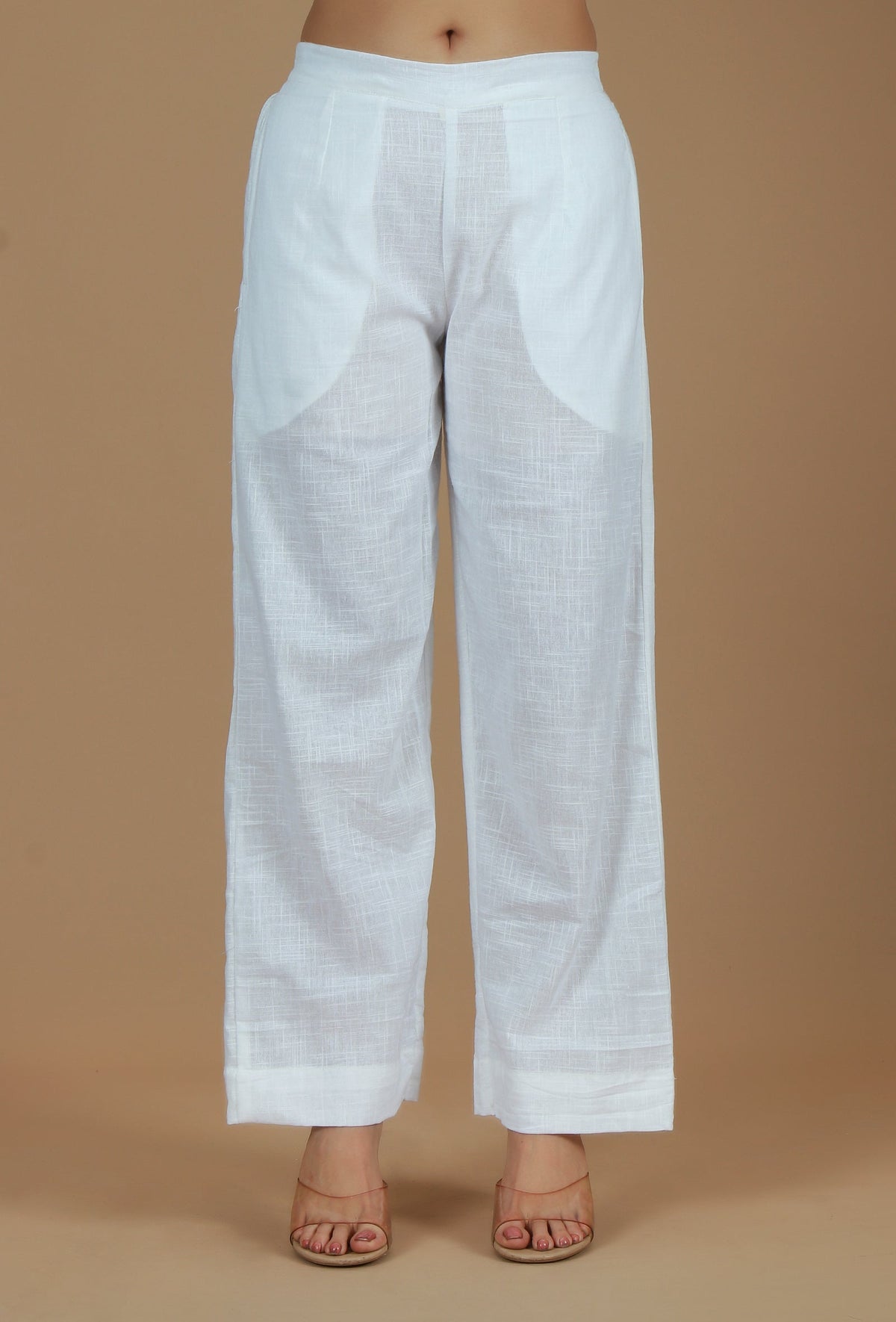 Solid White Cotton Straight Pants サイズ XXXL
