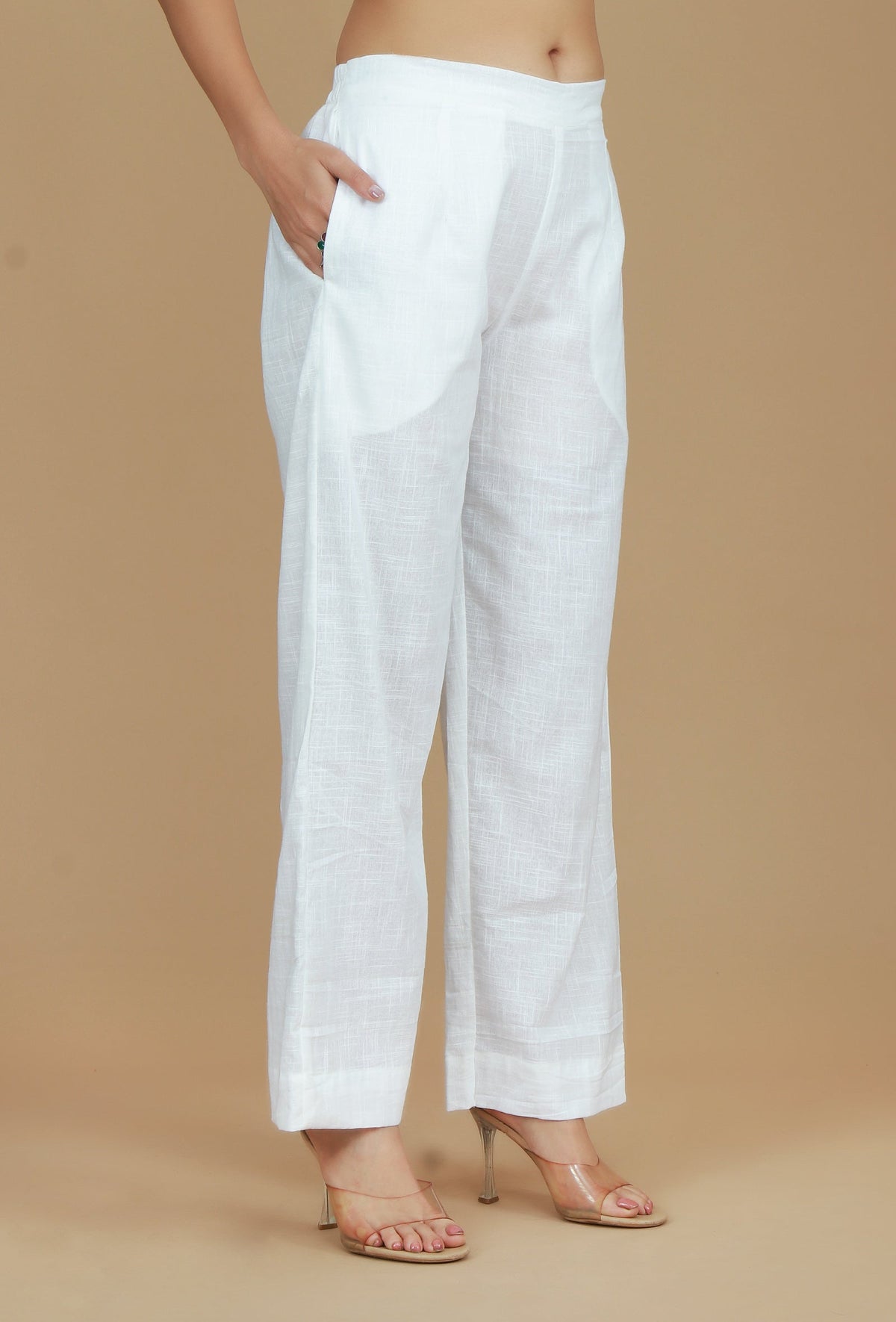 Solid White Cotton Straight Pants サイズ XXXL