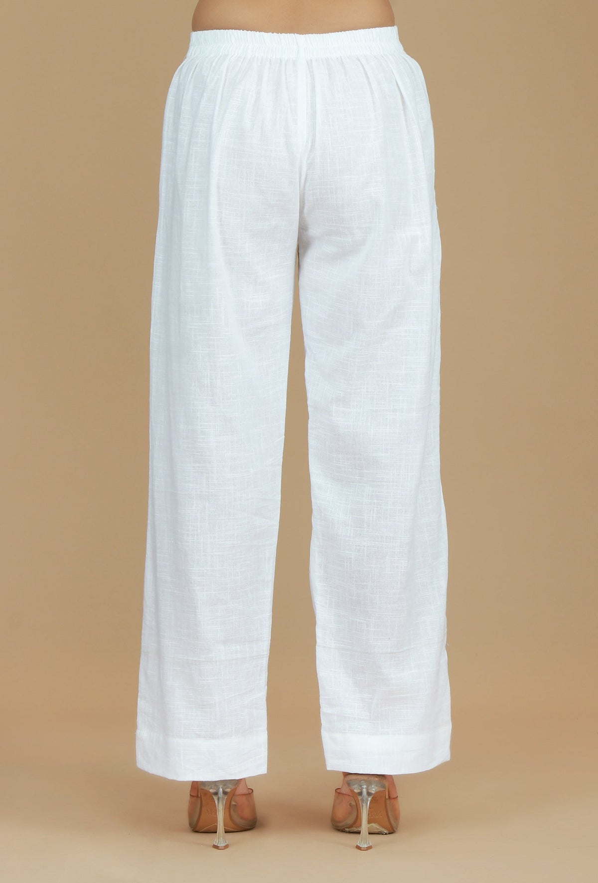 Solid White Cotton Straight Pants サイズ XXL