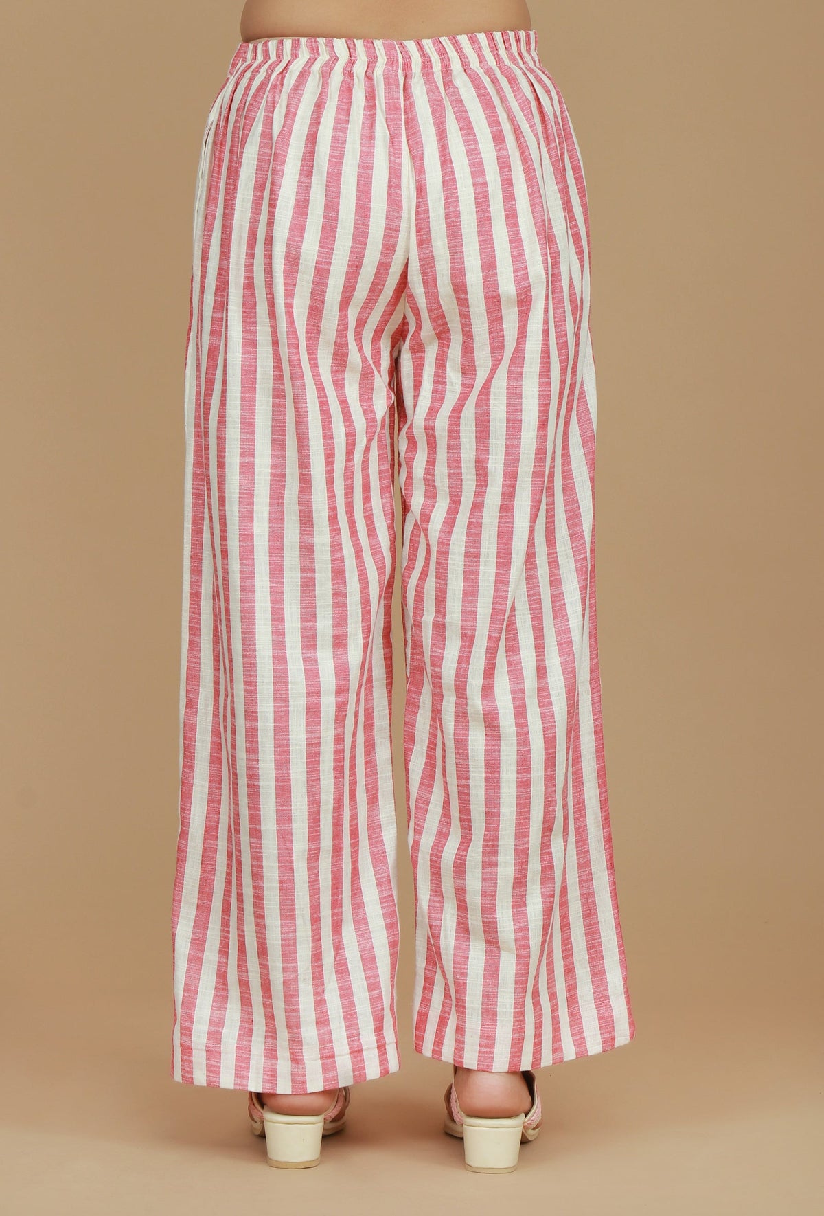 Set of 2 Pink & White Striped Cotton Viscose Kurta with Matching Pants クルタ XS・パンツ XL