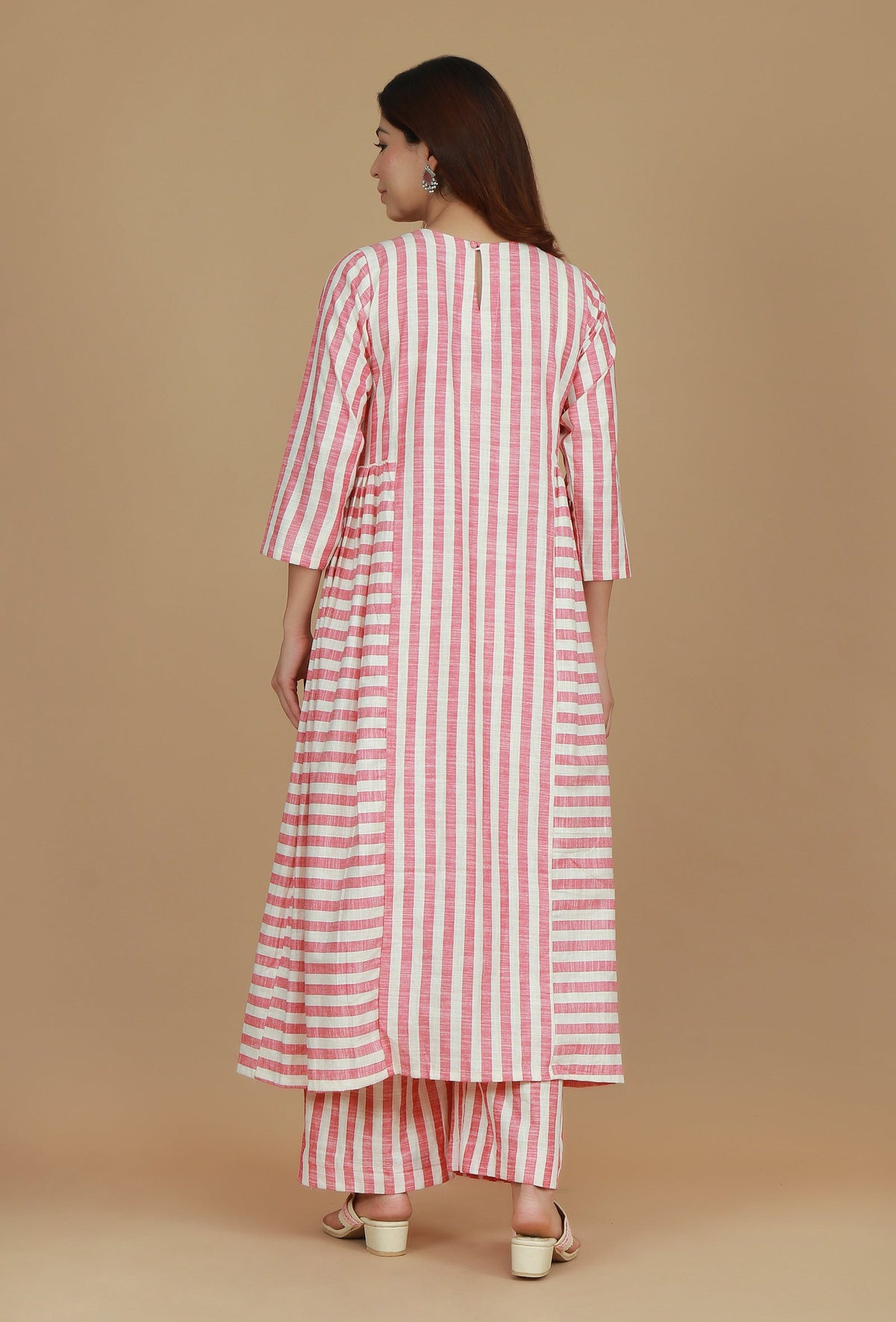 Pink & White Striped Cotton Viscose Kurta サイズ XS