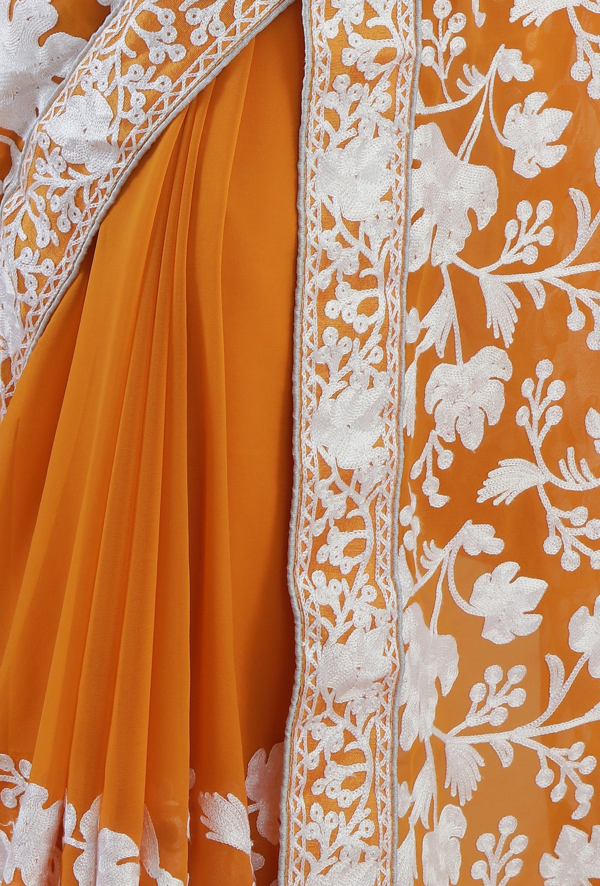 Mustard Yellow Georgette Ari Embroidered Festive Saree with Unstitched Blouse