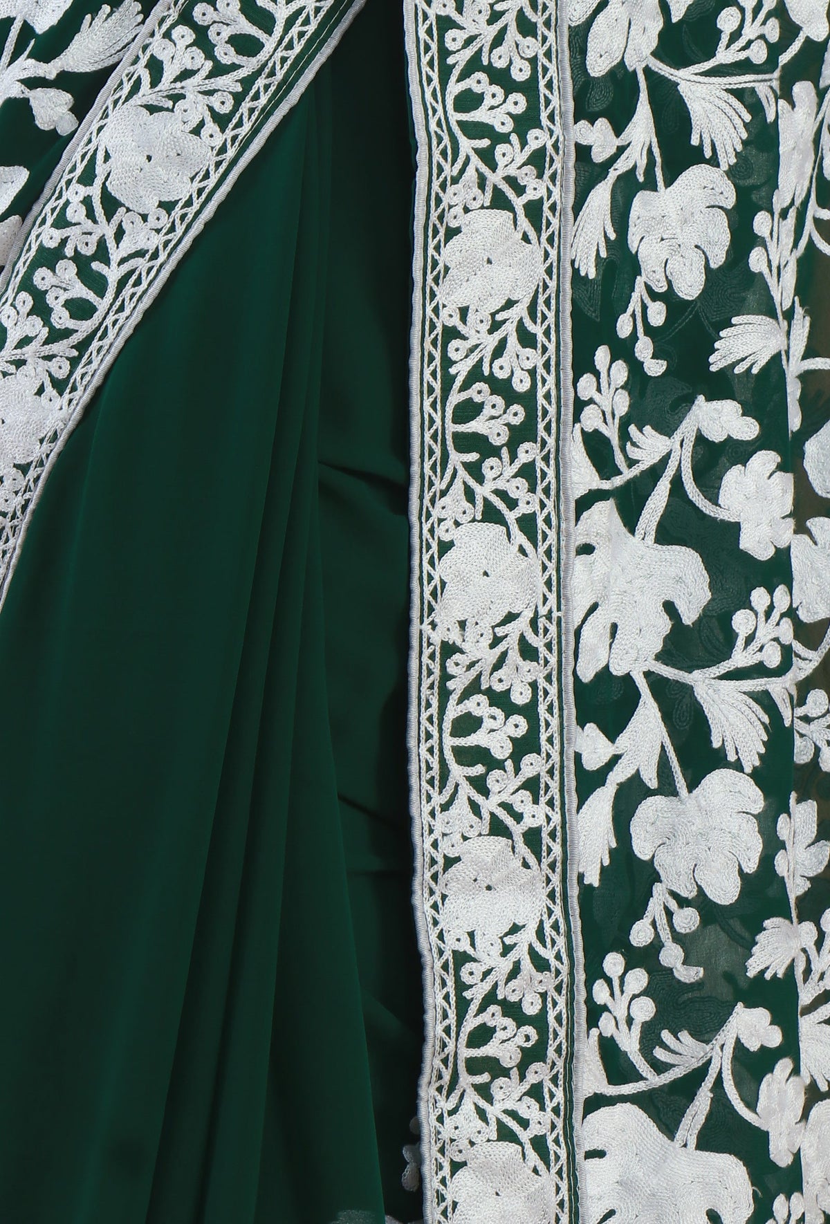 Embroidered Bottle Green Georgette Saree with Unstitched Blouse