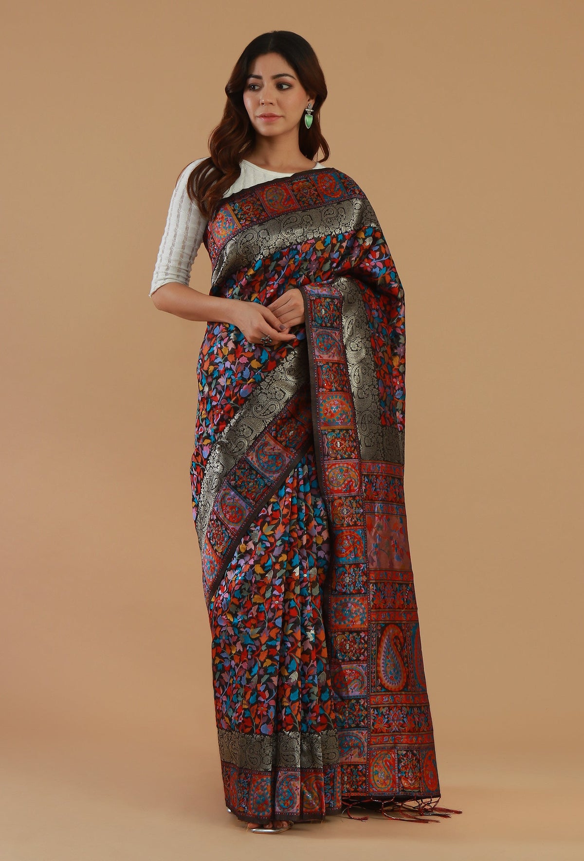 Kani Weave Silk Wool Saree with Unstitched Blouse