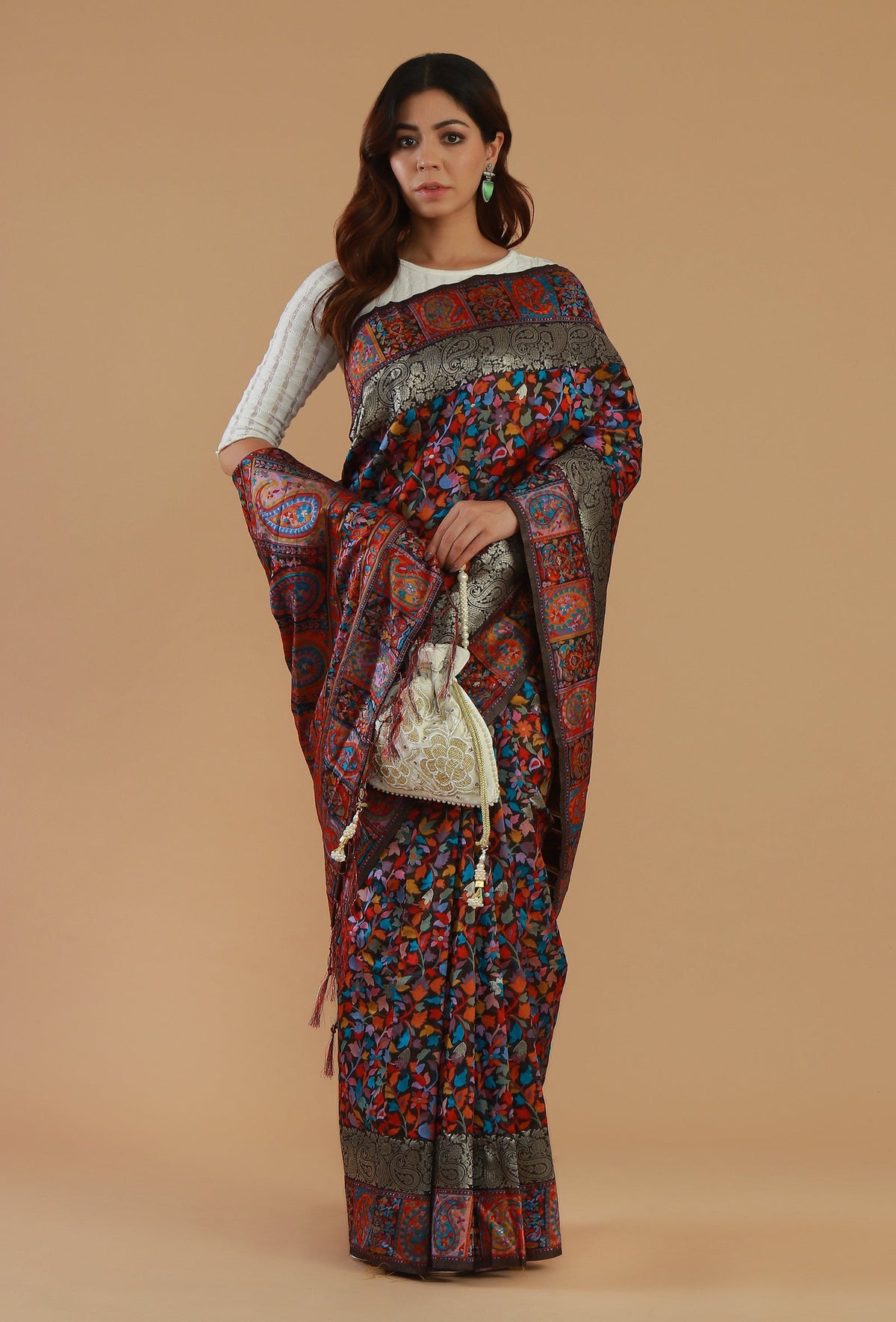 Kani Weave Silk Wool Saree with Unstitched Blouse