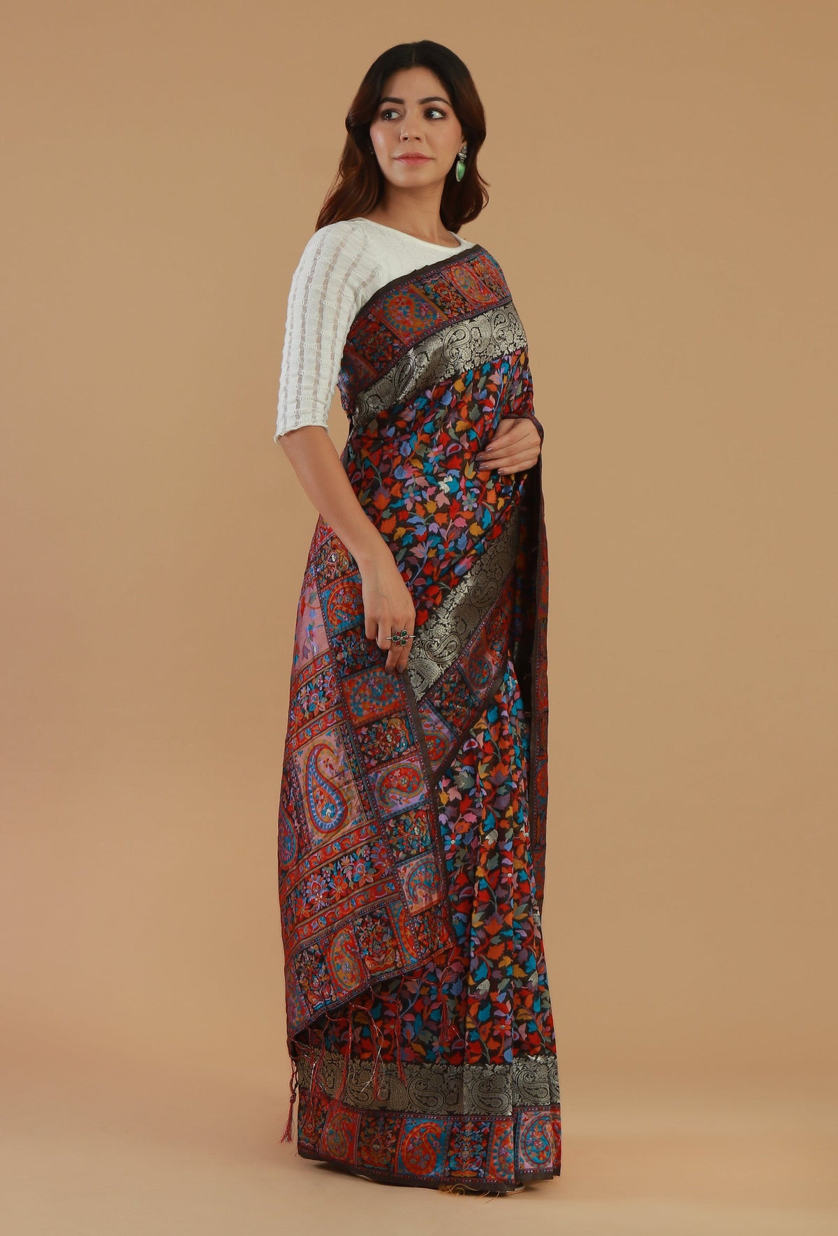 Kani Weave Silk Wool Saree with Unstitched Blouse