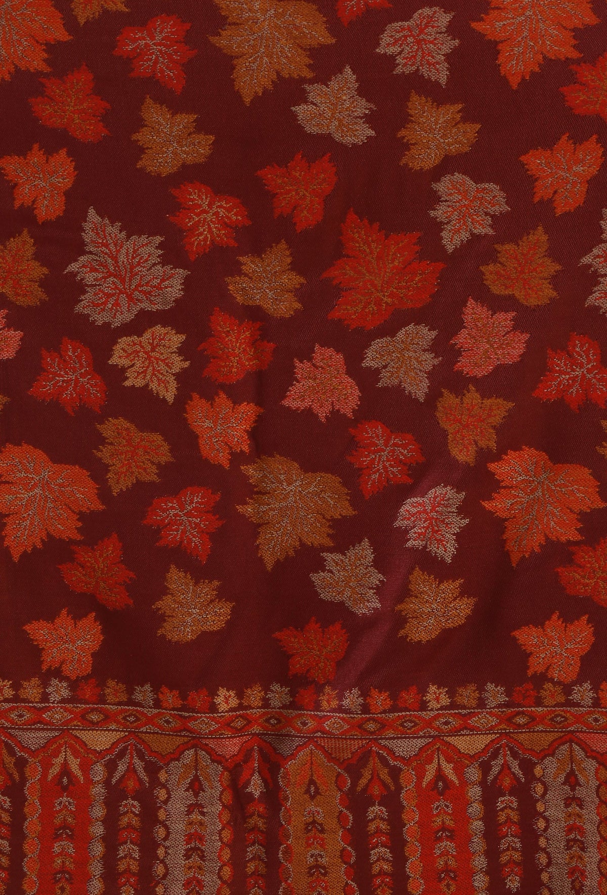 Maroon Chinar Leaf Kashmiri Kani Woollen Shawl