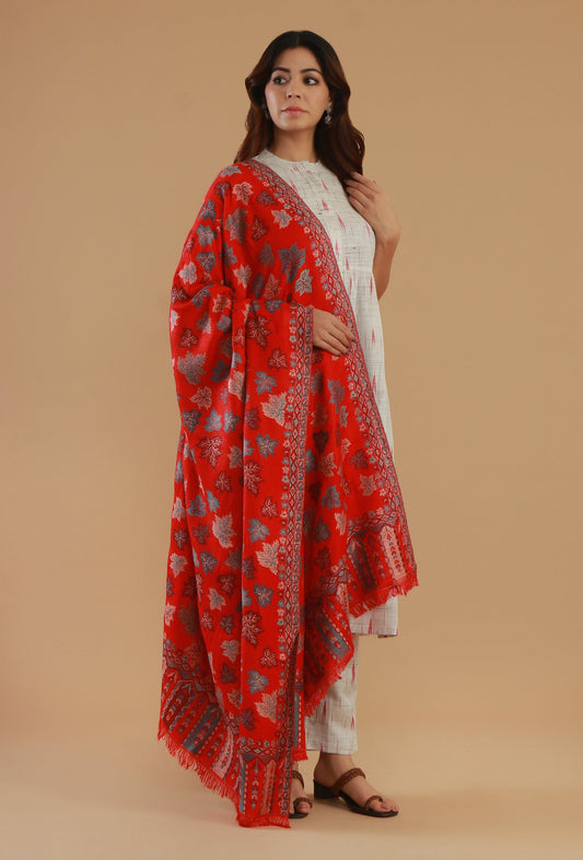 Kashmiri Red Chinar Kani Woollen Shawl