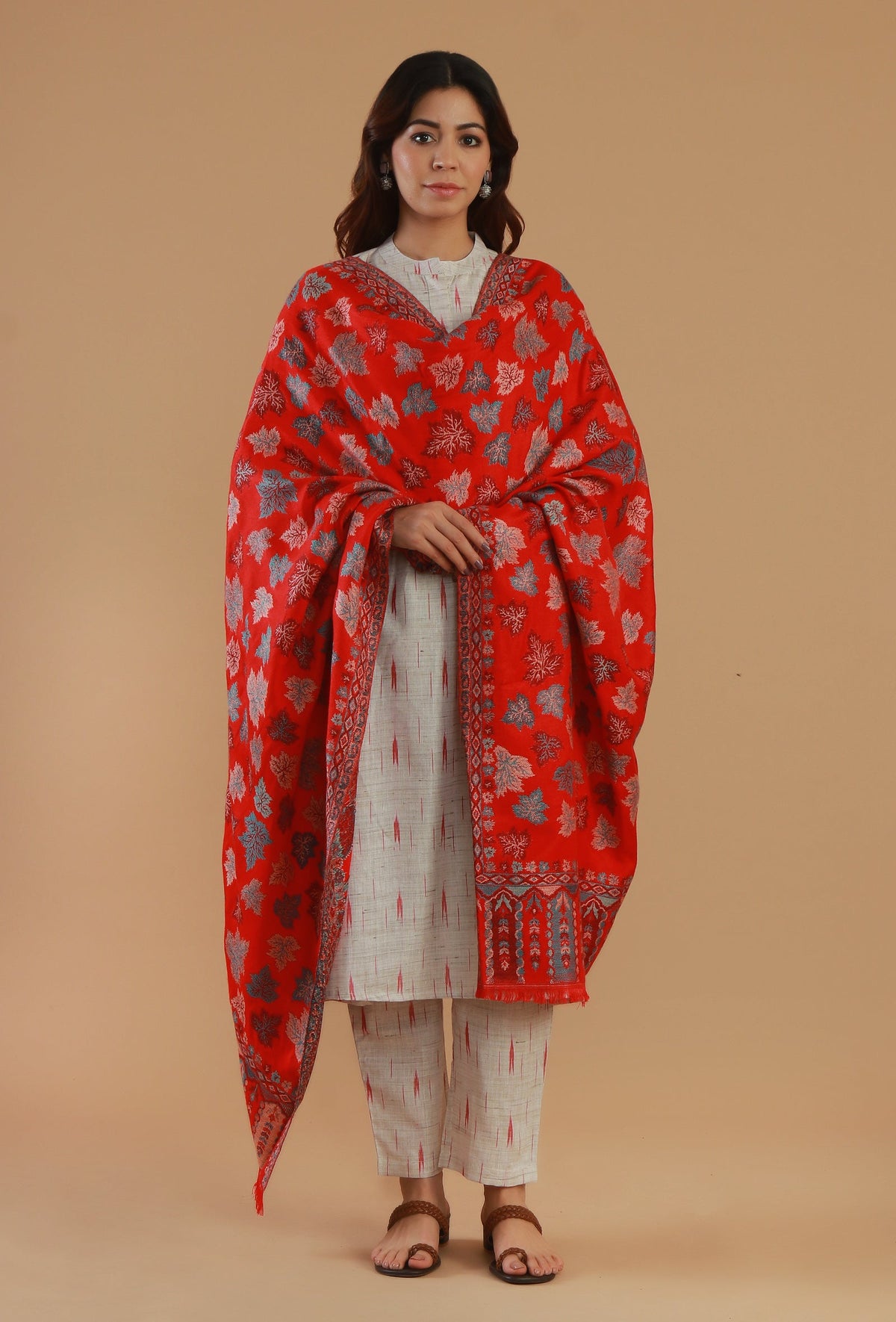 Kashmiri Red Chinar Kani Woollen Shawl