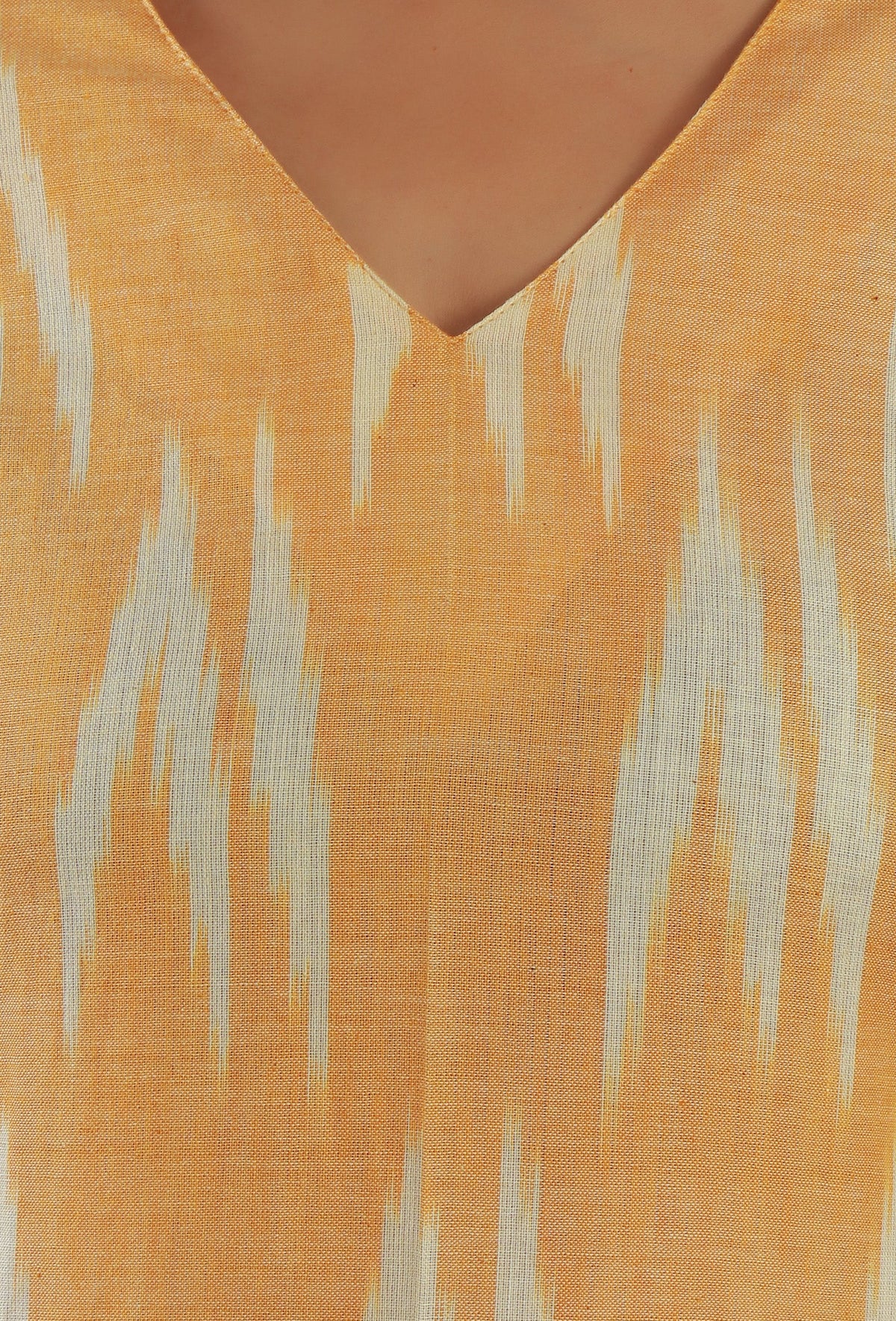 Mustard Ikat Cotton V-Neck Tiered Midi Dress サイズ M