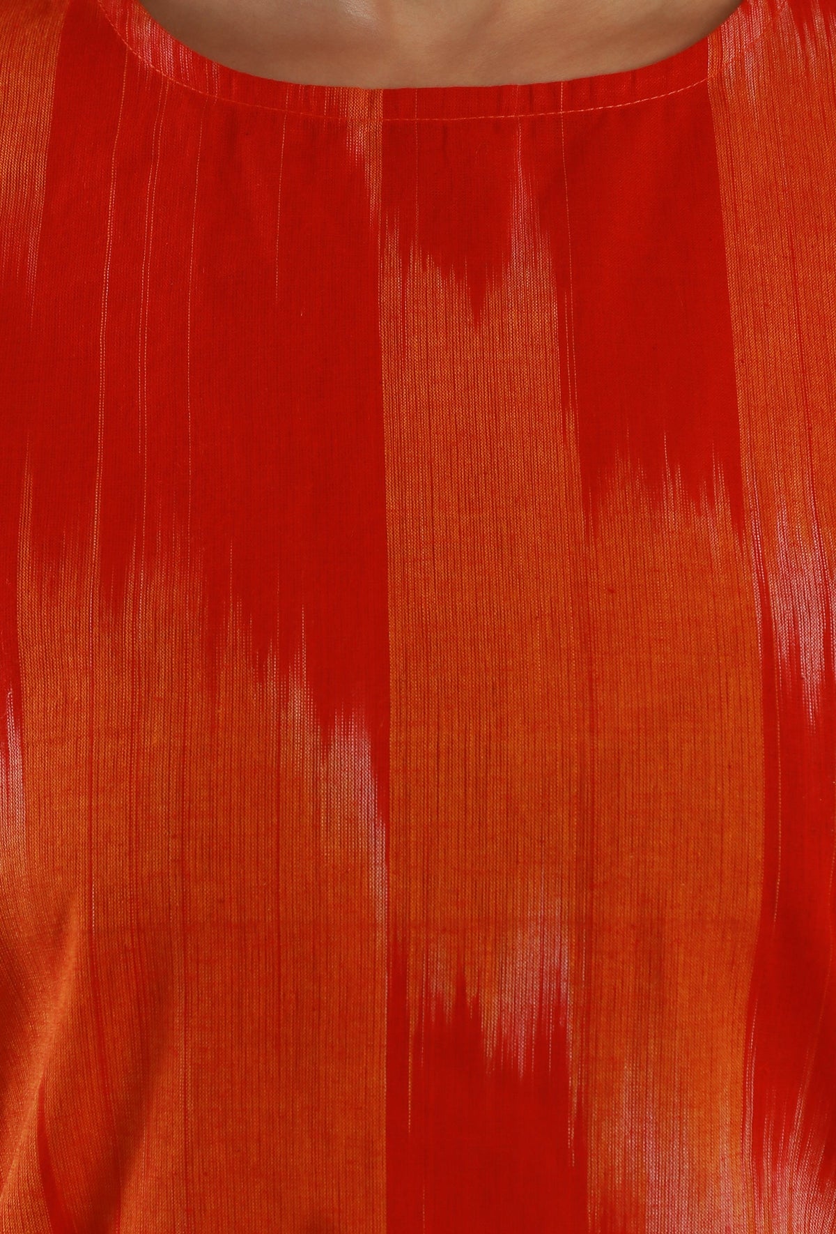 Set of 2: Orange Ikat Cotton Straight Kurta with Wide-Leg Pant クルタ XL・パンツ S