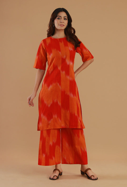 Orange Ikat Cotton Straight Kurta サイズ XS
