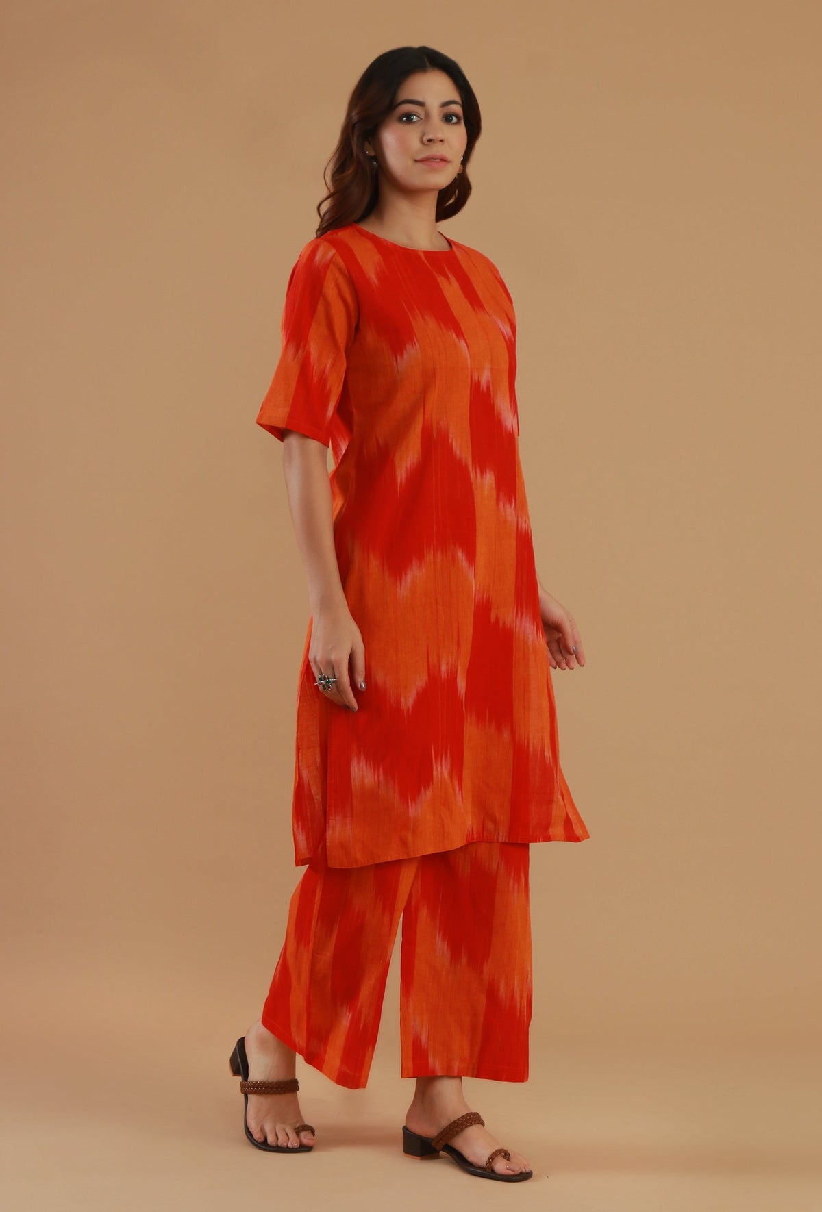 Orange Ikat Cotton Straight Kurta サイズ XS