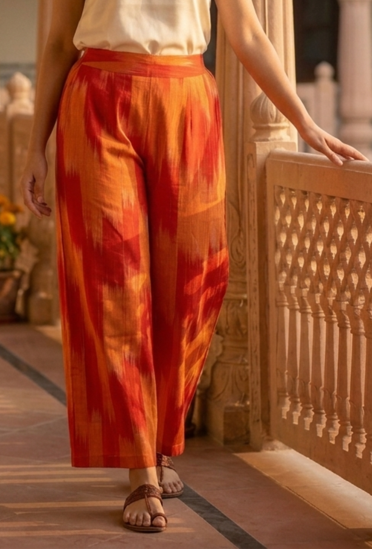 Orange Ikat Wide-Leg Cotton Pant サイズ XXXL