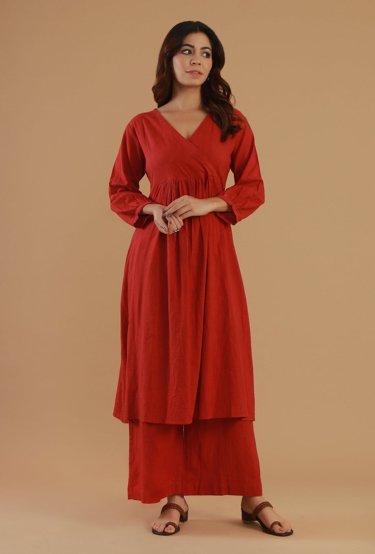 Rust Cotton Wrap Style Kurta サイズ XS