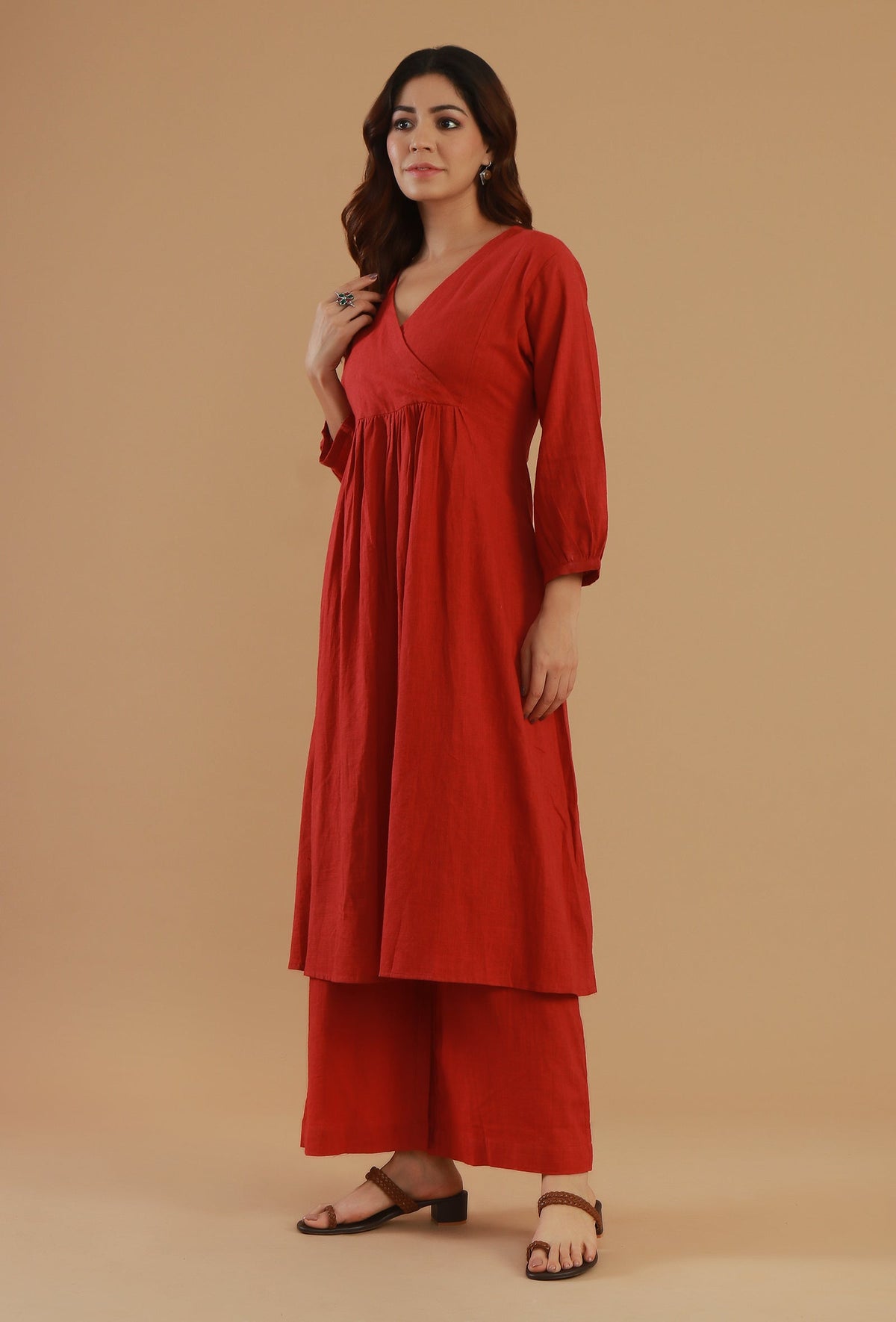 Rust Cotton Wrap Style Kurta サイズ M