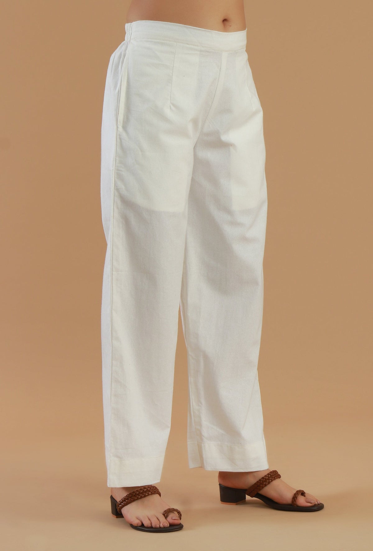 White Straight-Fit Cotton Pant サイズ M