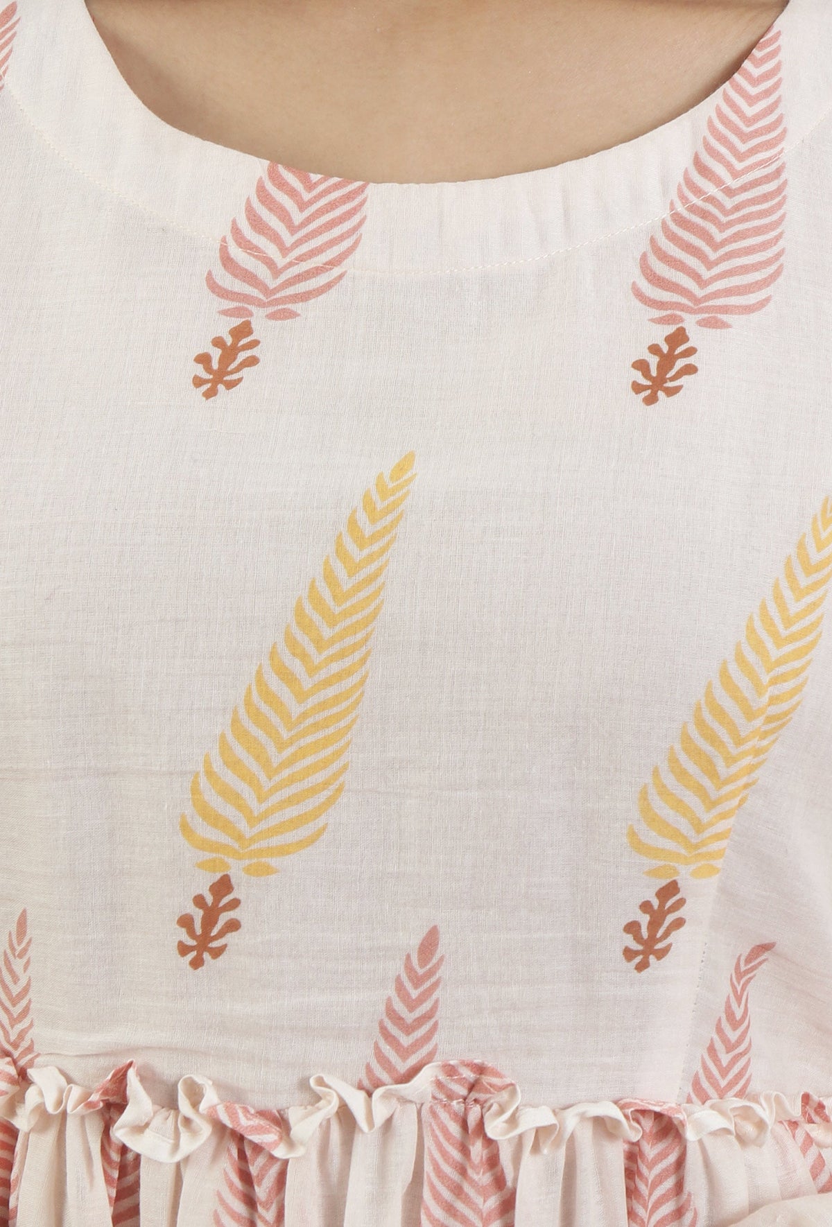Blush Pink Leaf Printed Gathered Maxi Dress サイズ M