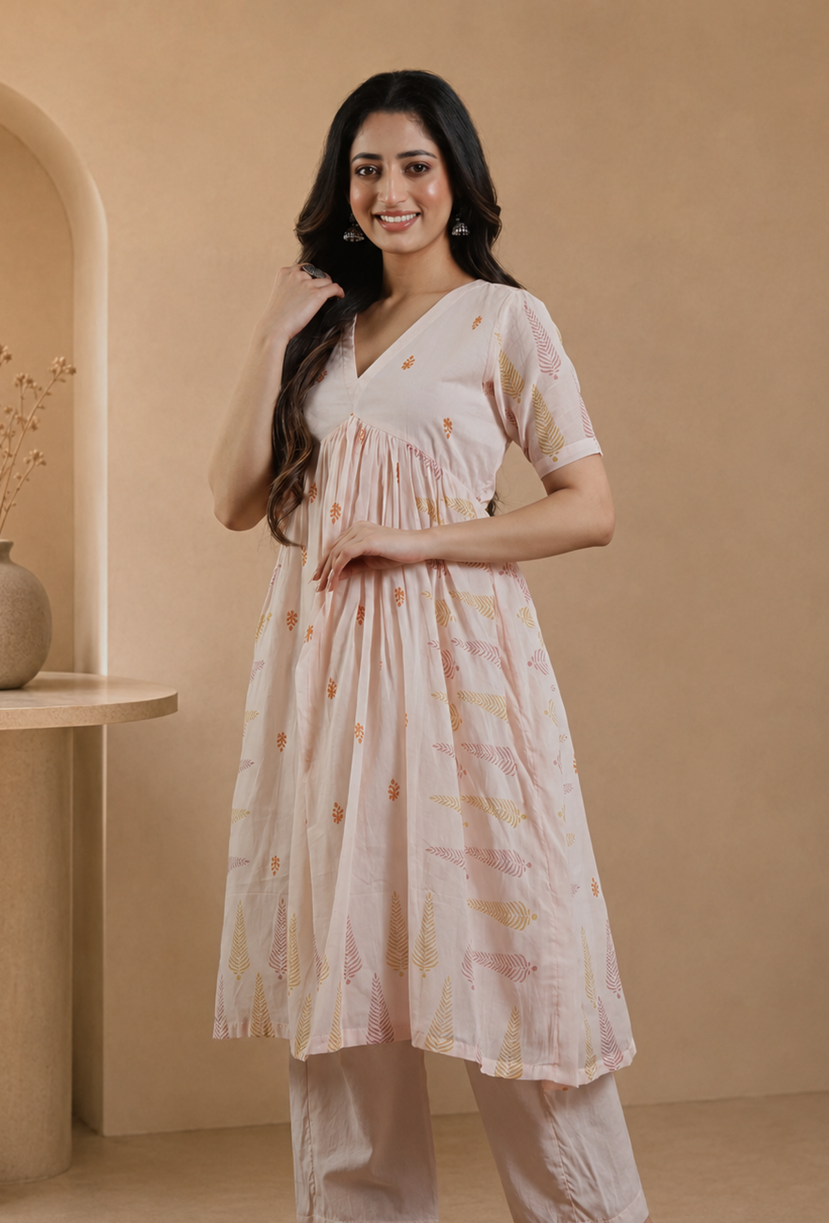 Hand Block Printed Cotton Anarkali Style Kurta サイズ XL