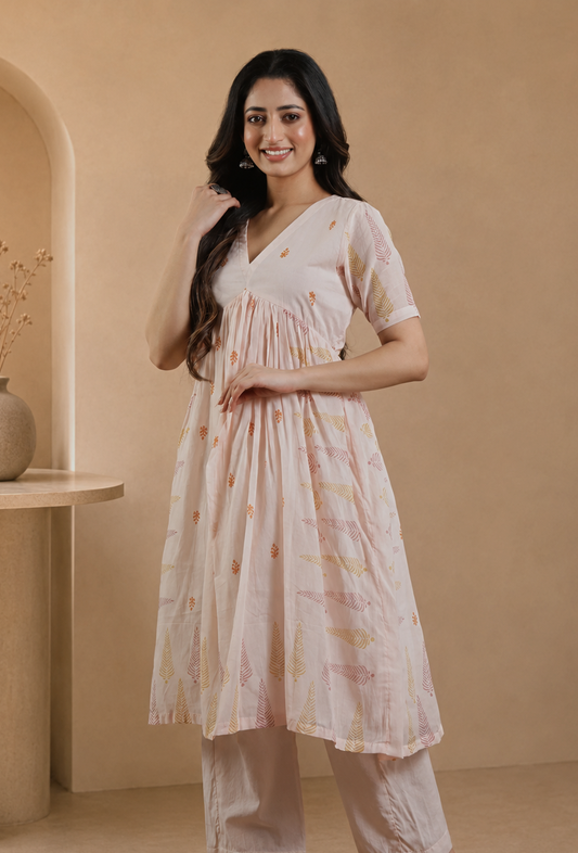 Hand Block Printed Cotton Anarkali Style Kurta サイズ M