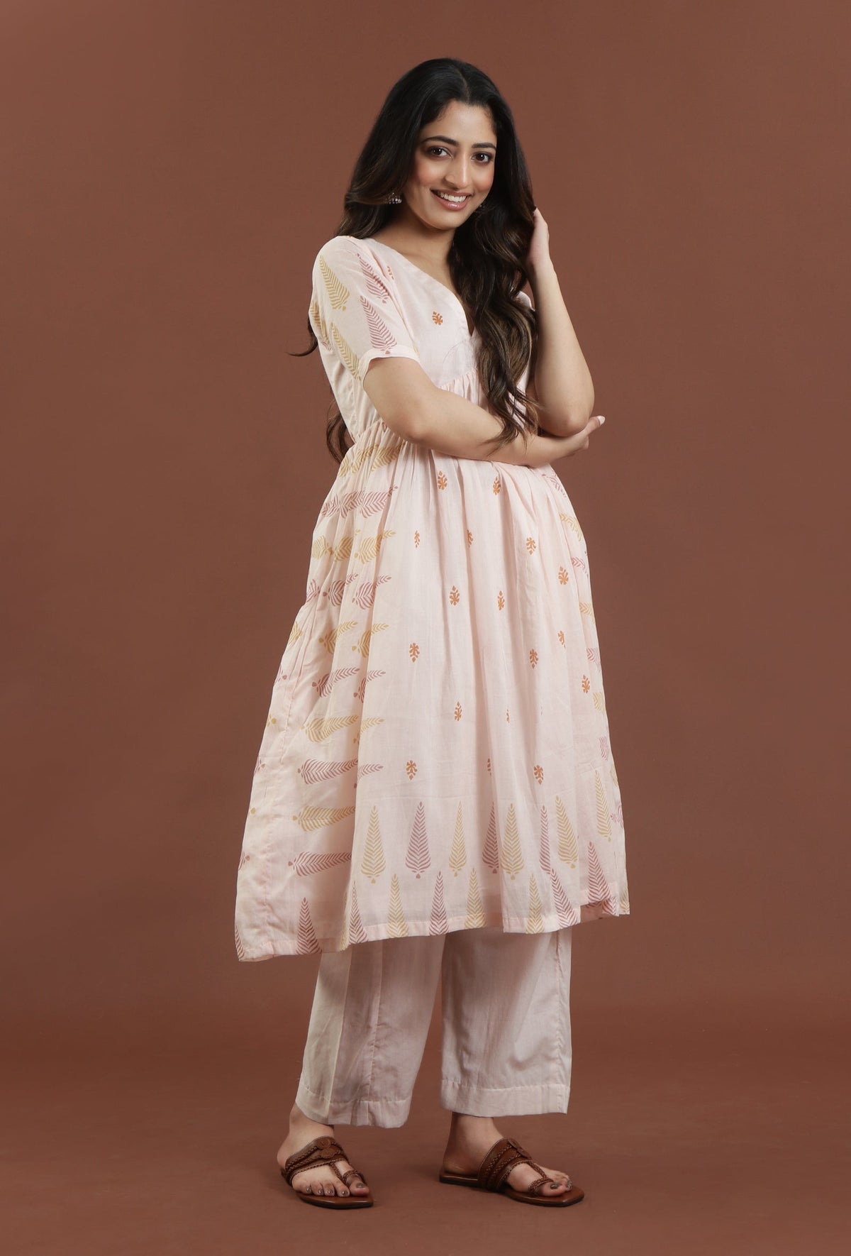 Hand Block Printed Cotton Anarkali Style Kurta サイズ S