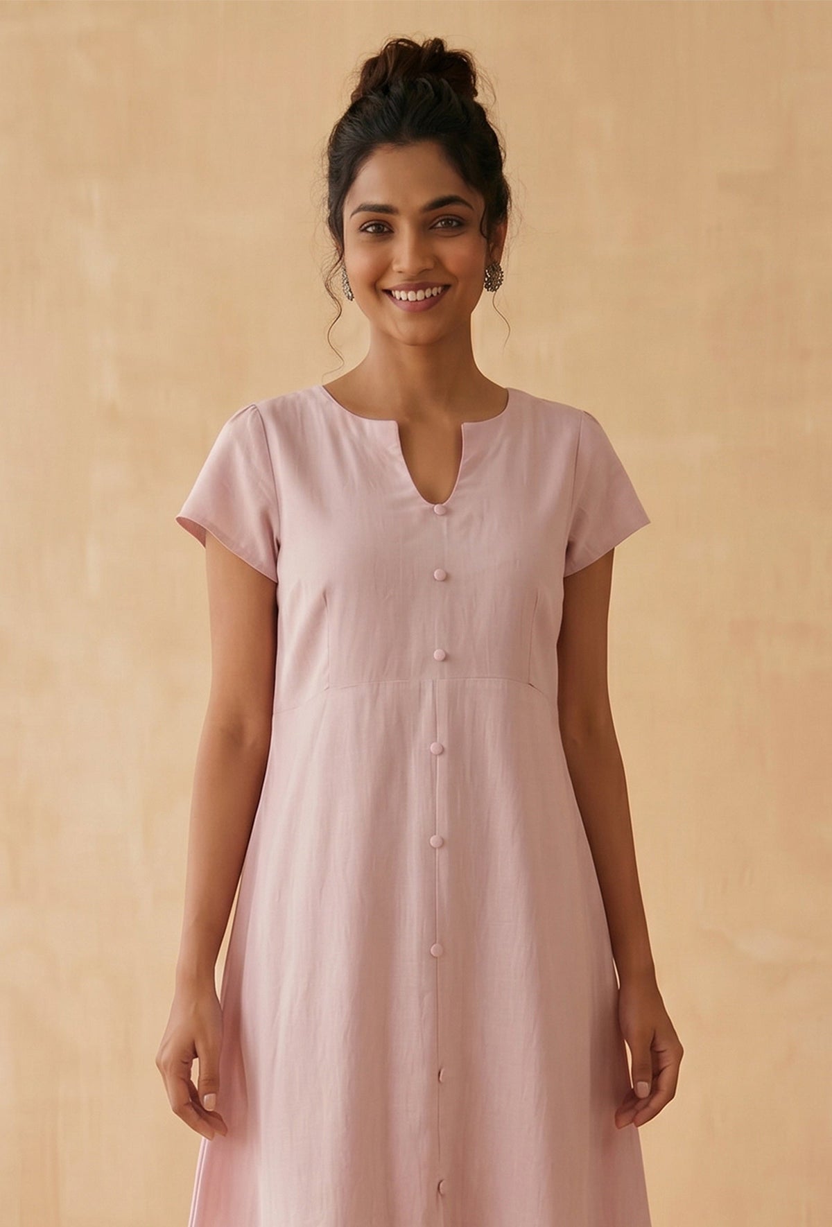 Blush Pink Linen Button-Down Midi Dress サイズ XS