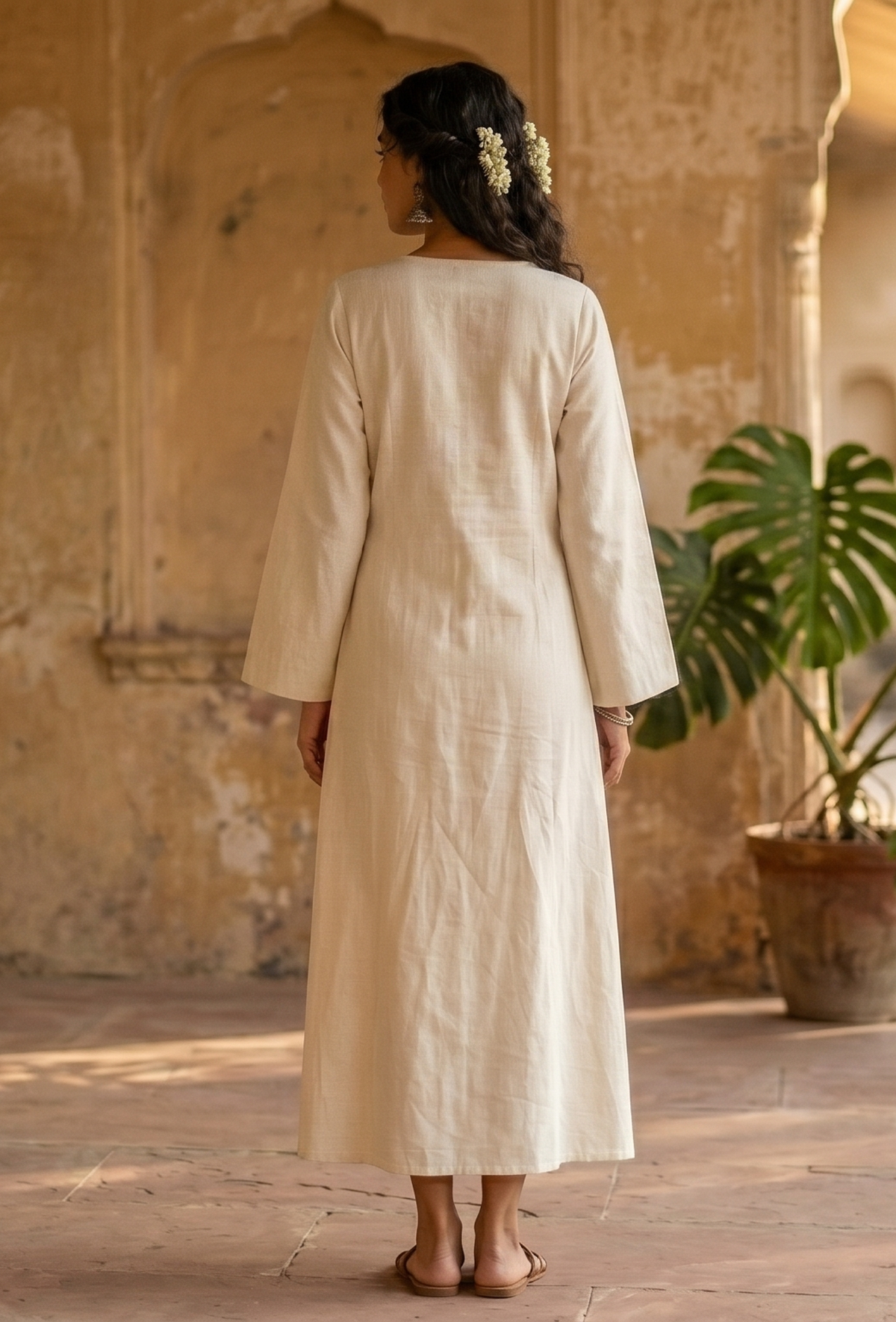 Natural Beige Cotton Flex Wrap Midi Dress サイズ XXL