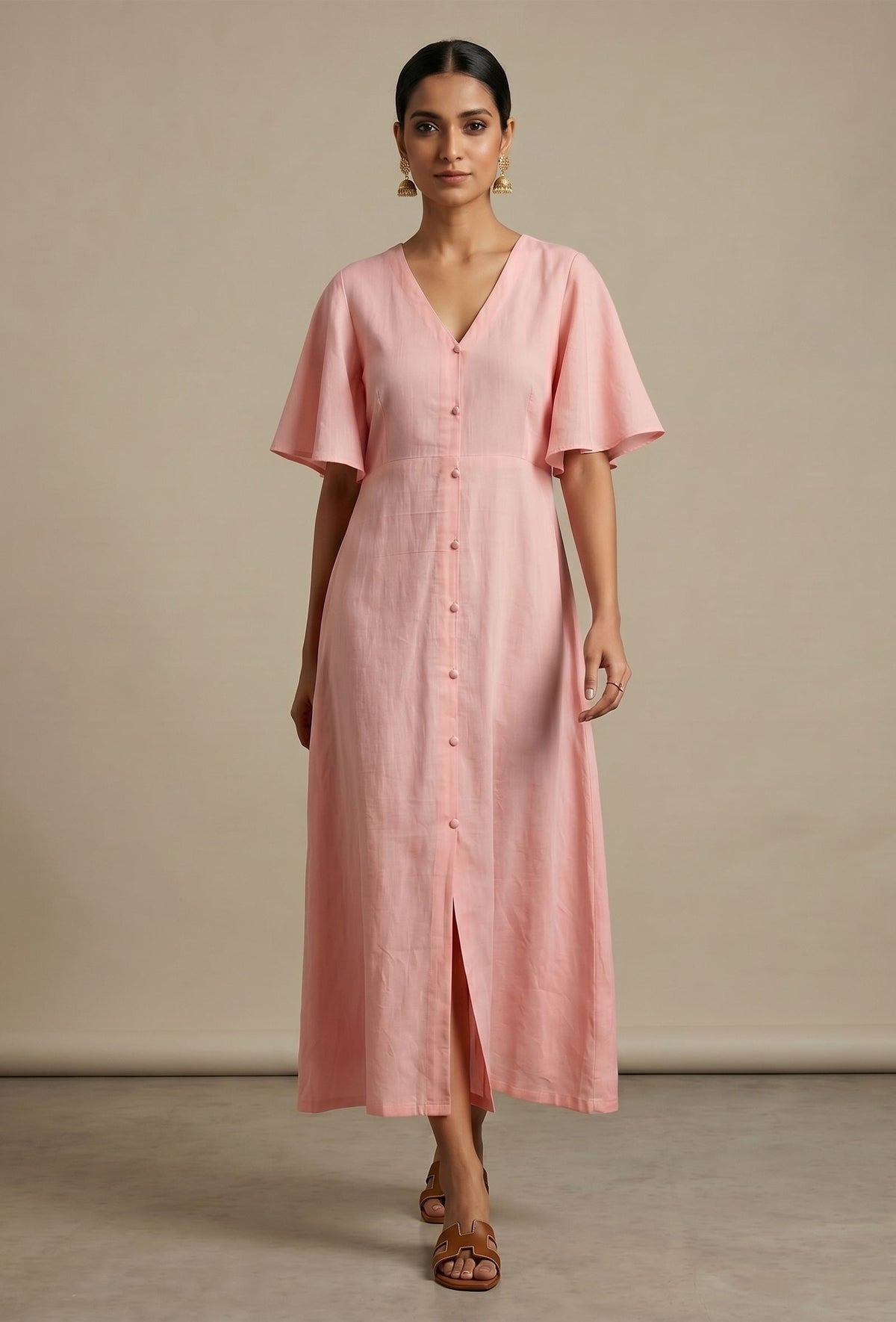 Blush Pink Cotton Flared Midi Dress サイズ XXXL