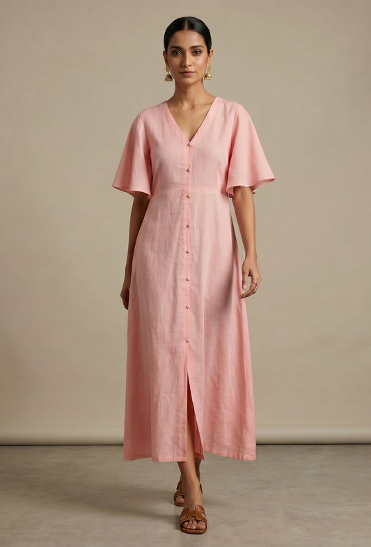 Blush Pink Cotton Flared Midi Dress サイズ M
