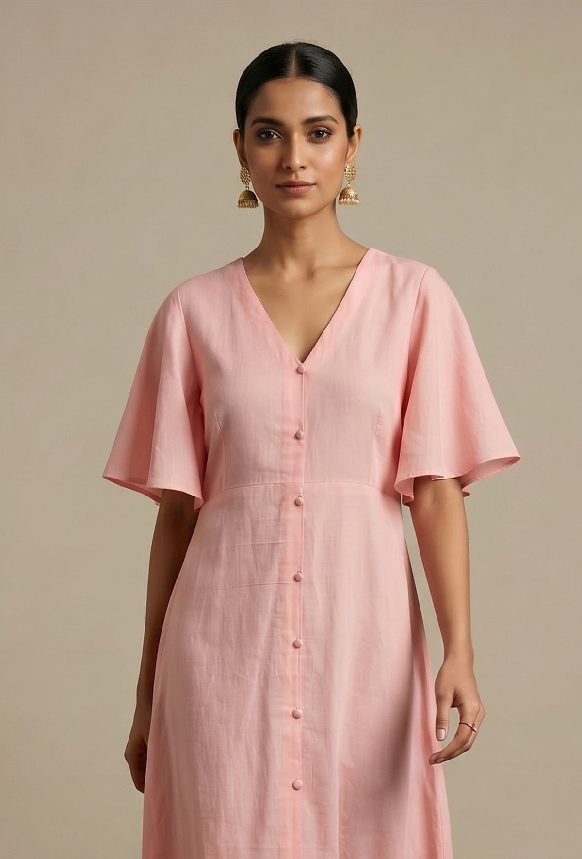 Blush Pink Cotton Flared Midi Dress サイズ XXL