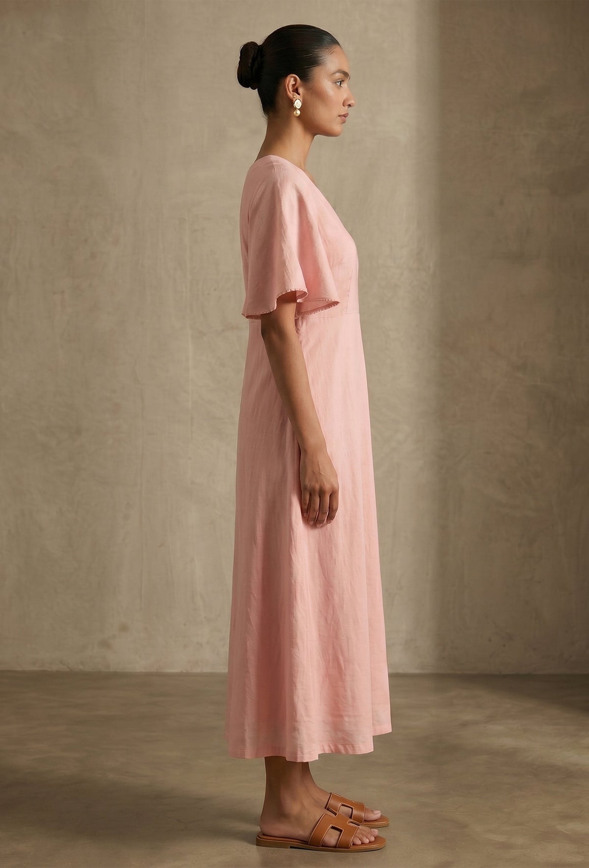 Blush Pink Cotton Flared Midi Dress サイズ M