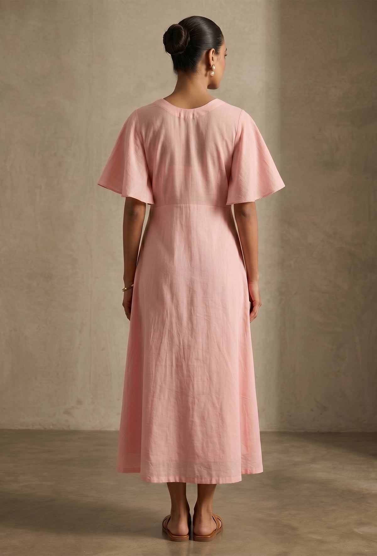 Blush Pink Cotton Flared Midi Dress サイズ S
