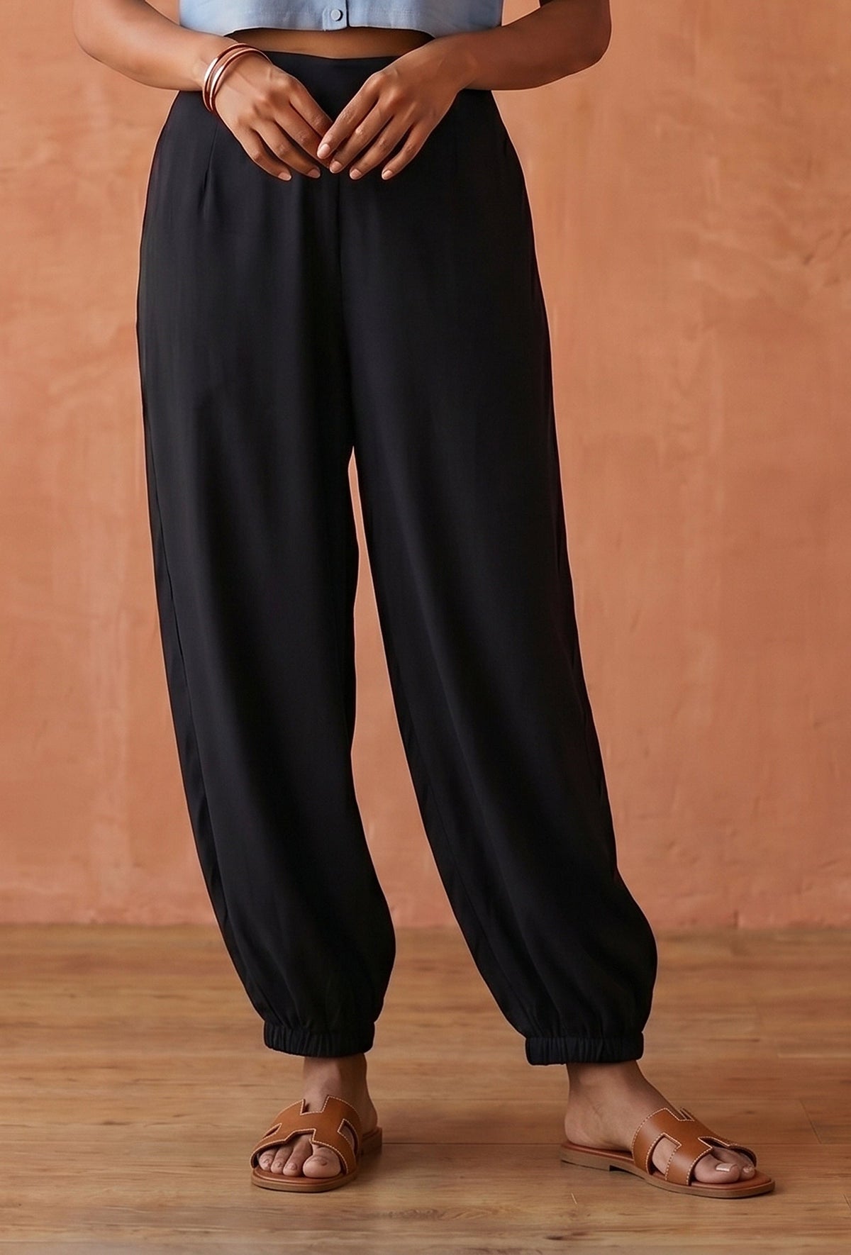 Women's Black Gathered Hem Pants サイズ XXXL