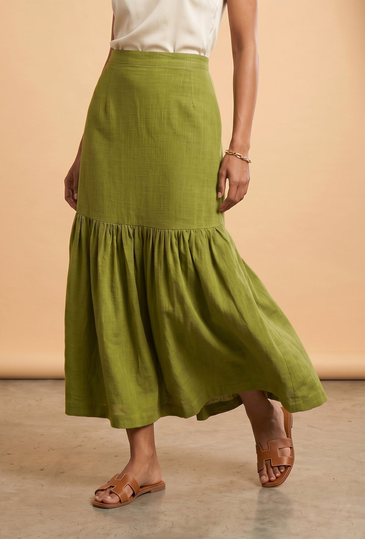 Olive Meadow Tiered Maxi Skirt サイズ S
