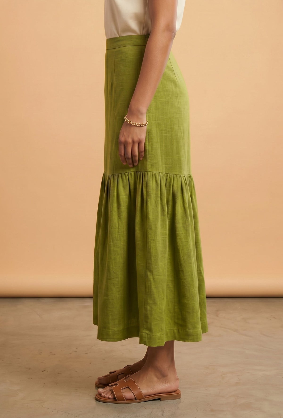 Olive Meadow Tiered Maxi Skirt サイズ M