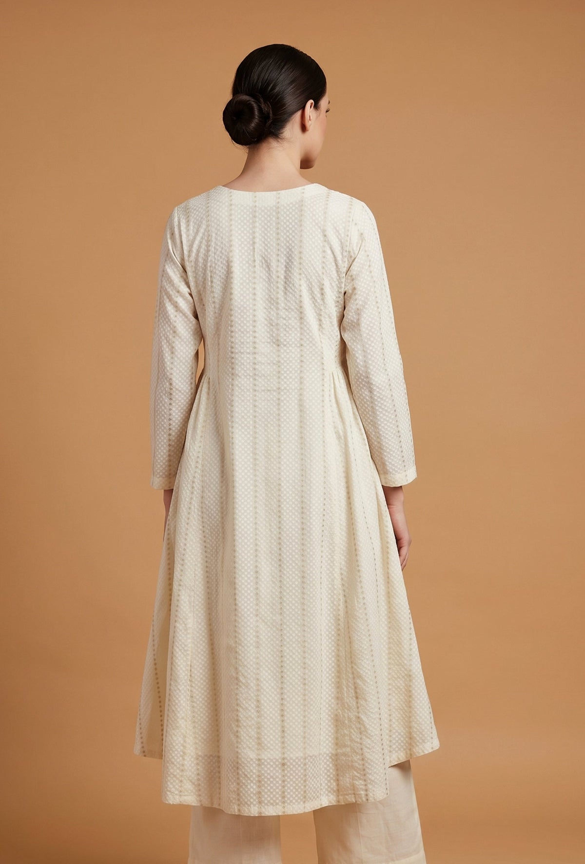 Women's Ivory Cotton Lurex Self Design A-Line Kurta サイズ XXXL