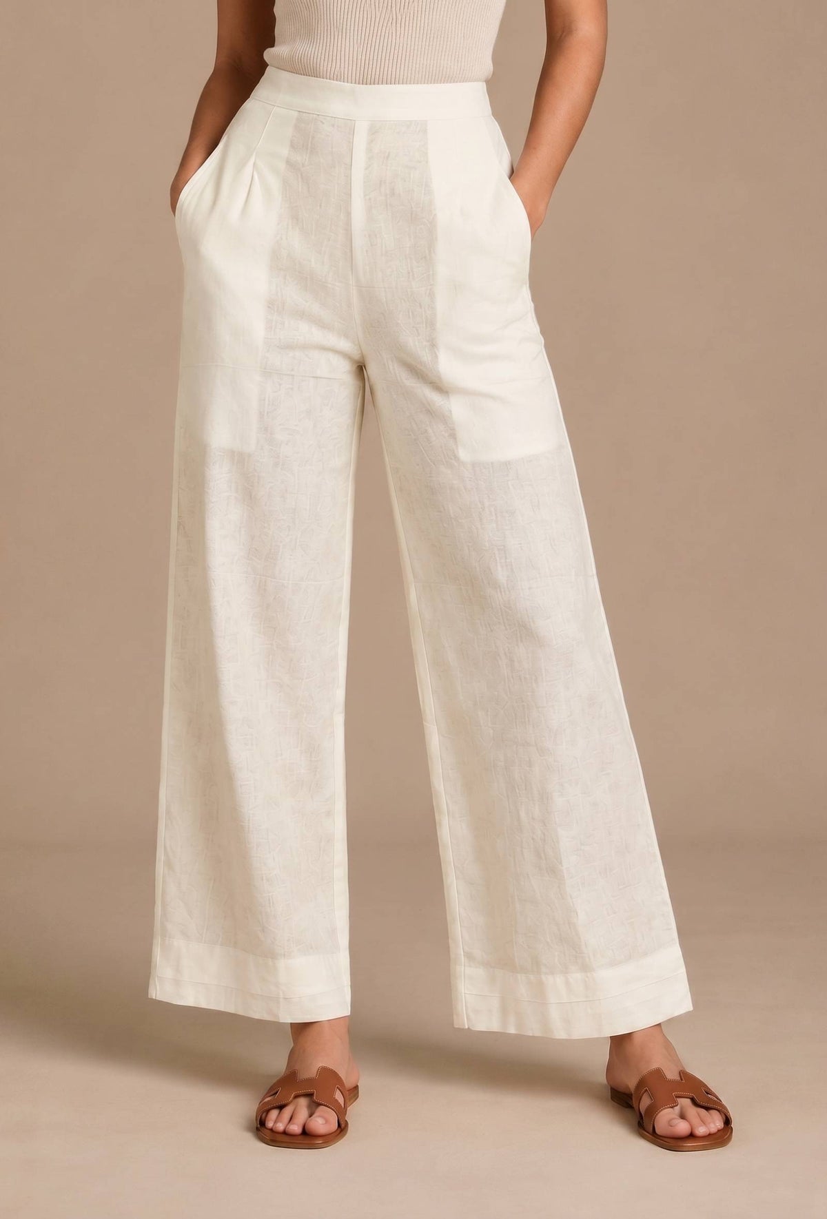 Set of 2: Ivory Cotton Self Stripe Gathered Yoke Kurta with Pant Set クルタ M・パンツ XXXL