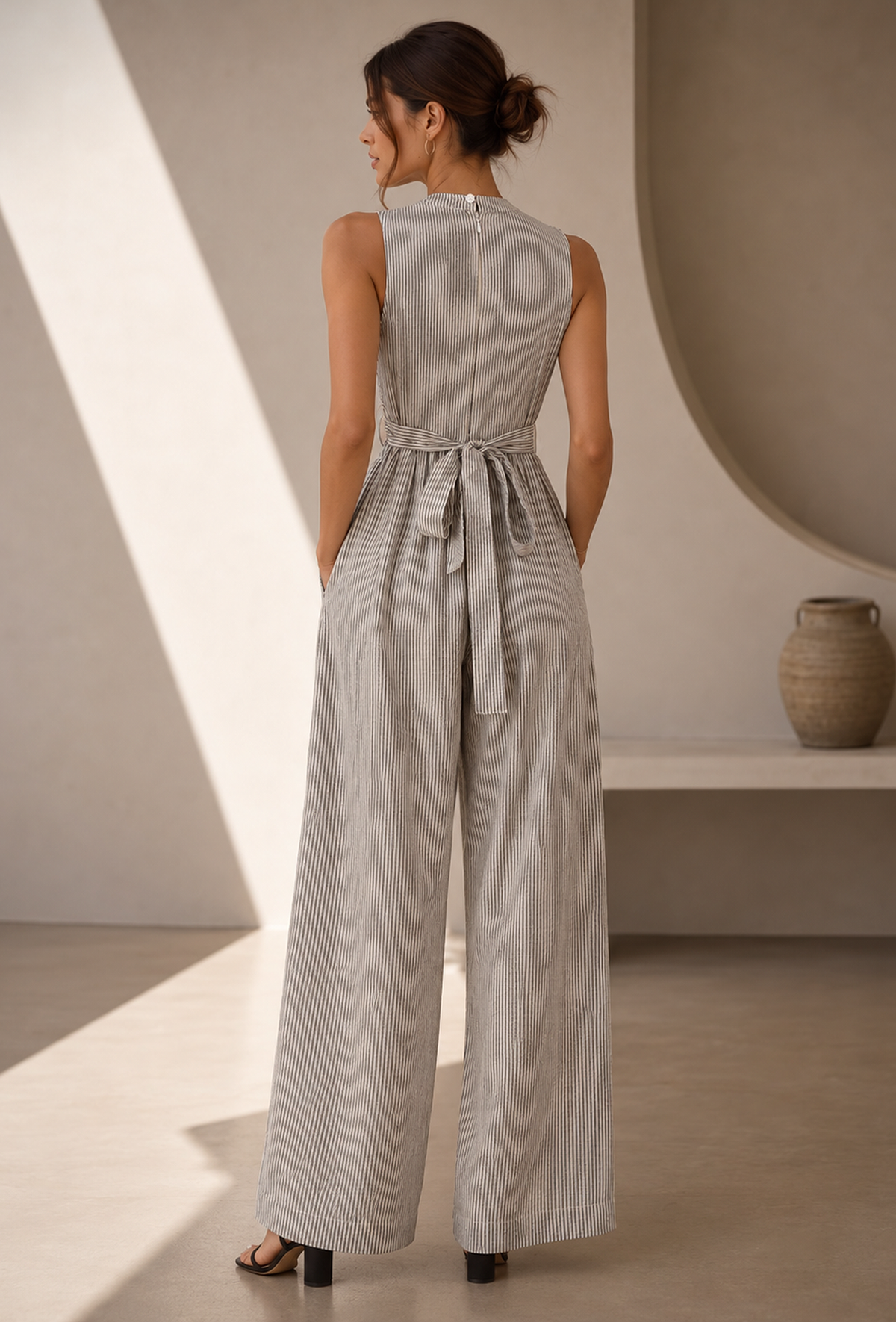 Monochrome Muse Striped Sleeveless Cutout Stripe Jumpsuit サイズ XS