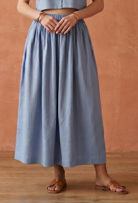 Dusty Blue Cotton Slub Gathered Maxi Skirt サイズ M