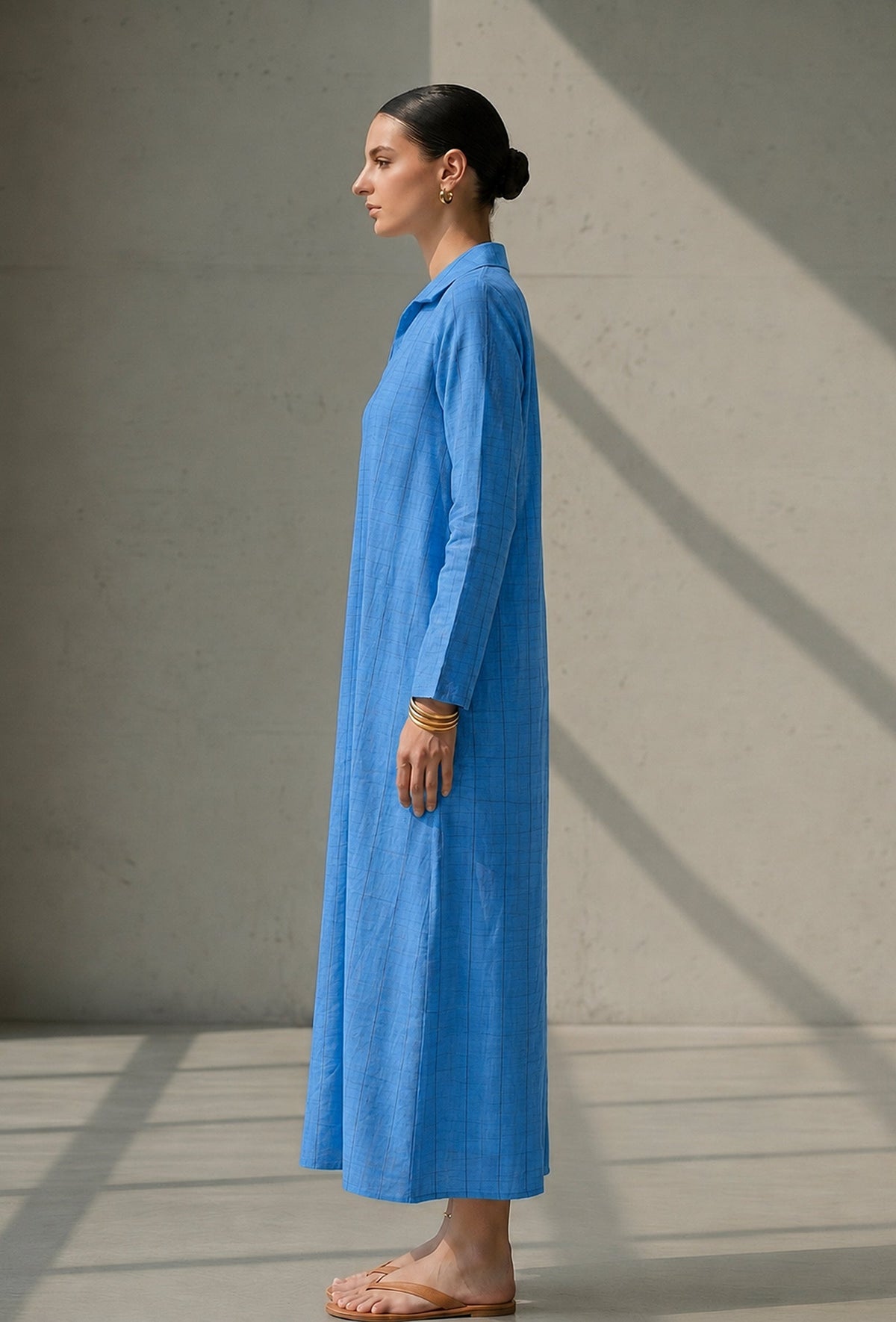 Sky Blue Relaxed Fit Cotton Collared Maxi Dress サイズ XXXL