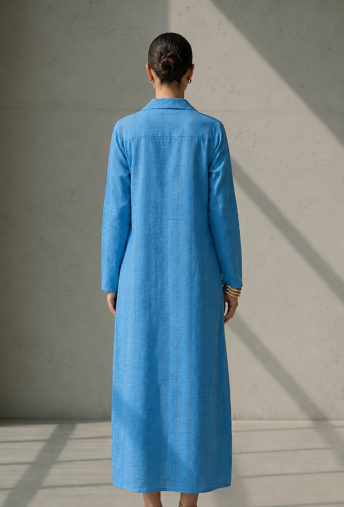 Sky Blue Relaxed Fit Cotton Collared Maxi Dress サイズ M