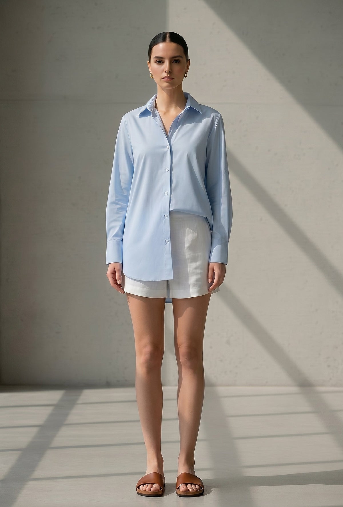 Set of 2: Powder Blue Cotton Shirt with White Shorts Co-ord Set サイズ S
