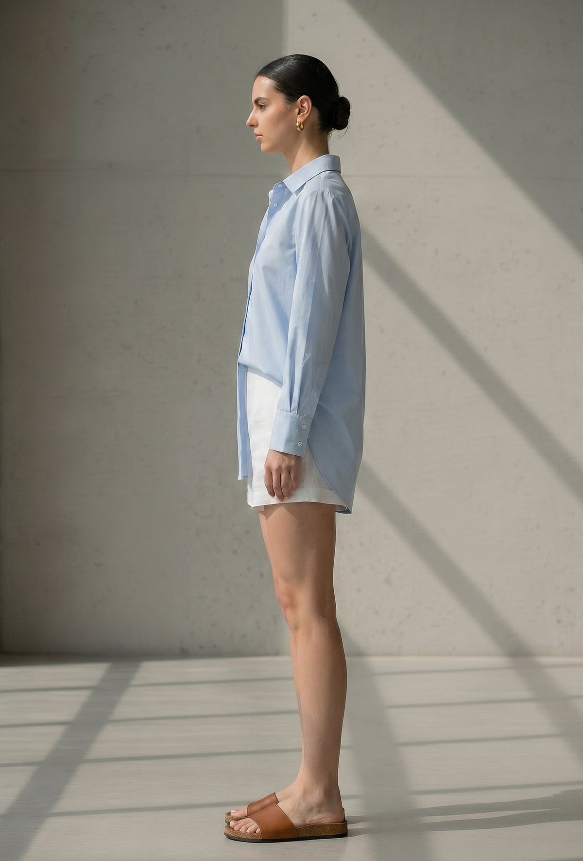 Set of 2: Powder Blue Cotton Shirt with White Shorts Co-ord Set サイズ M