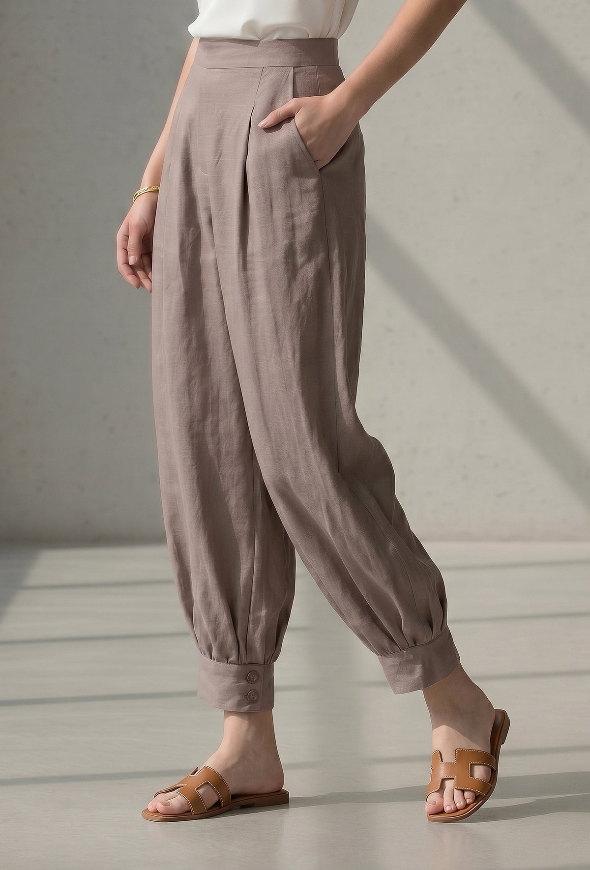 High-Waisted Pleated Harem Pants サイズ XL