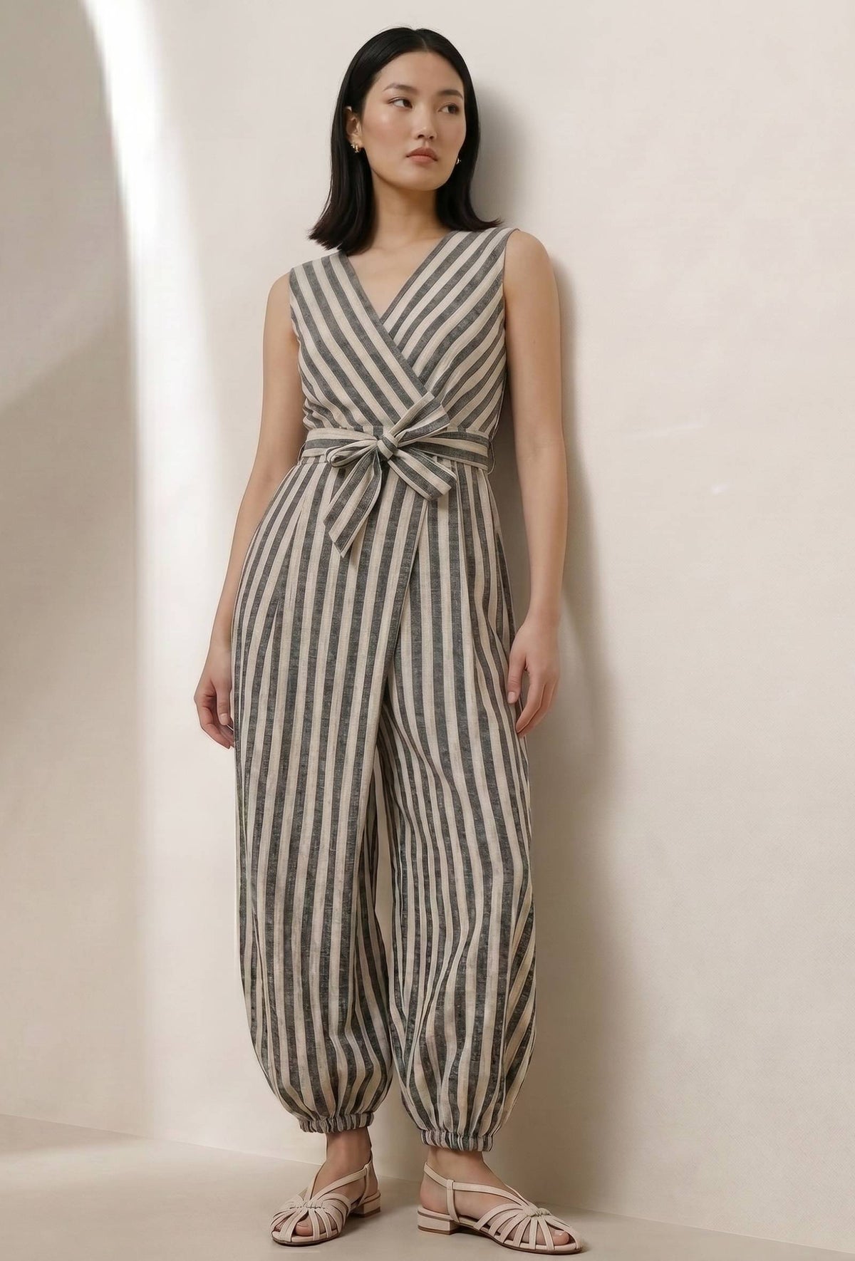 Black & White Stripe Harem Jumpsuit サイズ XXL
