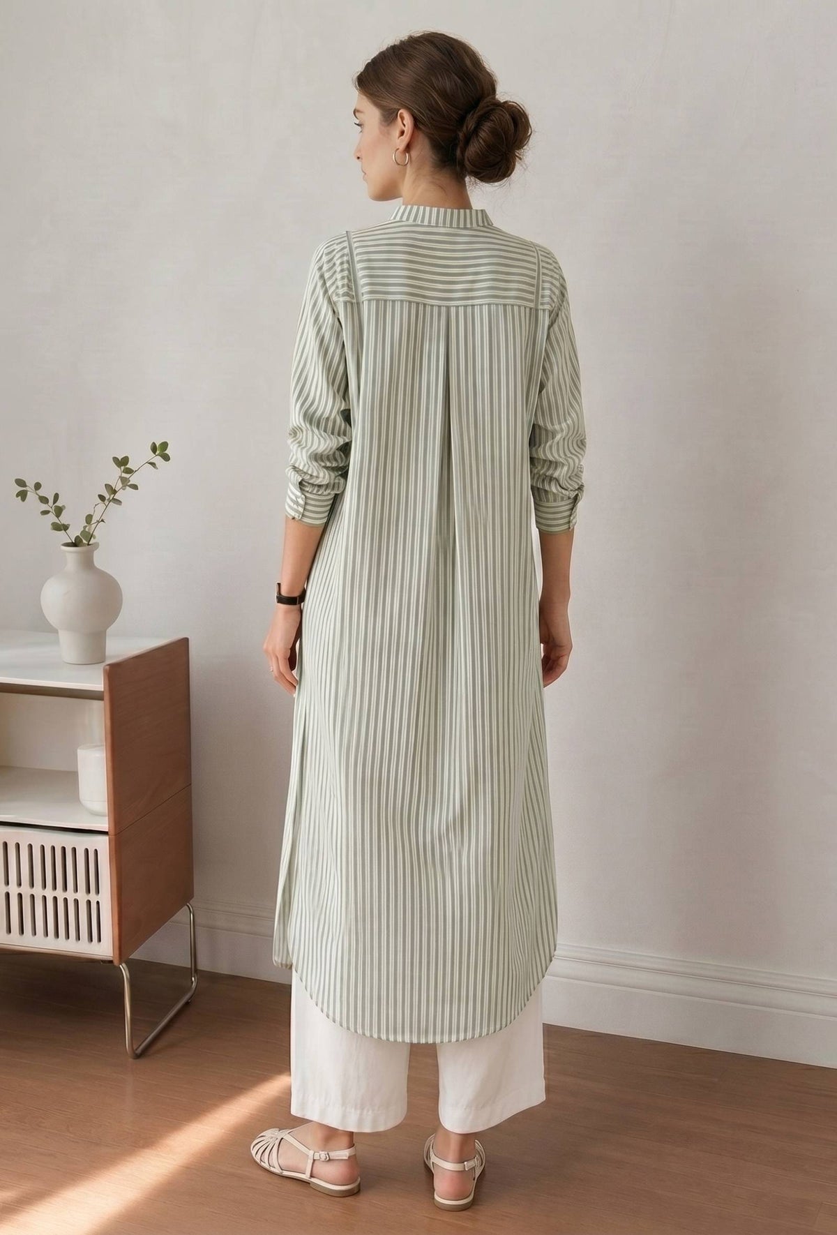 Sage Green Vertical Striped Straight Kurta サイズ XXL