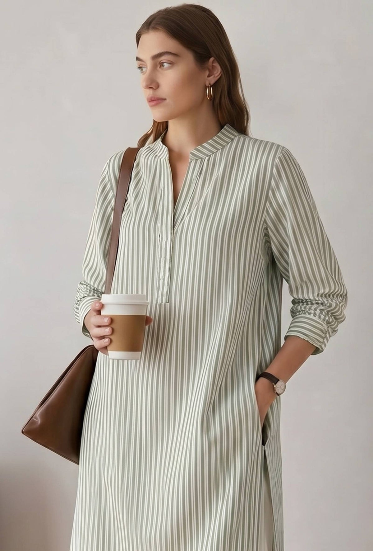 Sage Green Vertical Striped Straight Kurta サイズ XL