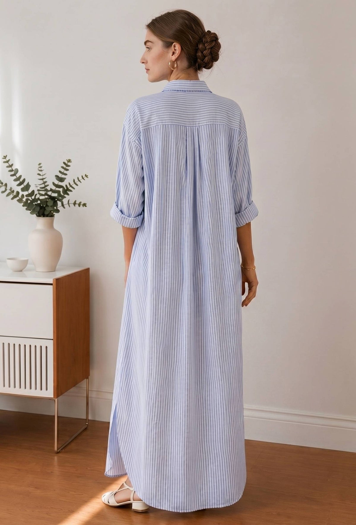 Blue & White Striped Oversized Shirt Maxi Dress サイズ XXXL