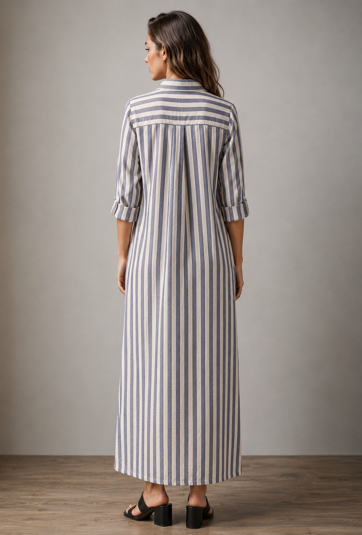 White & Blue Striped Cotton Shirt Dress サイズ XL