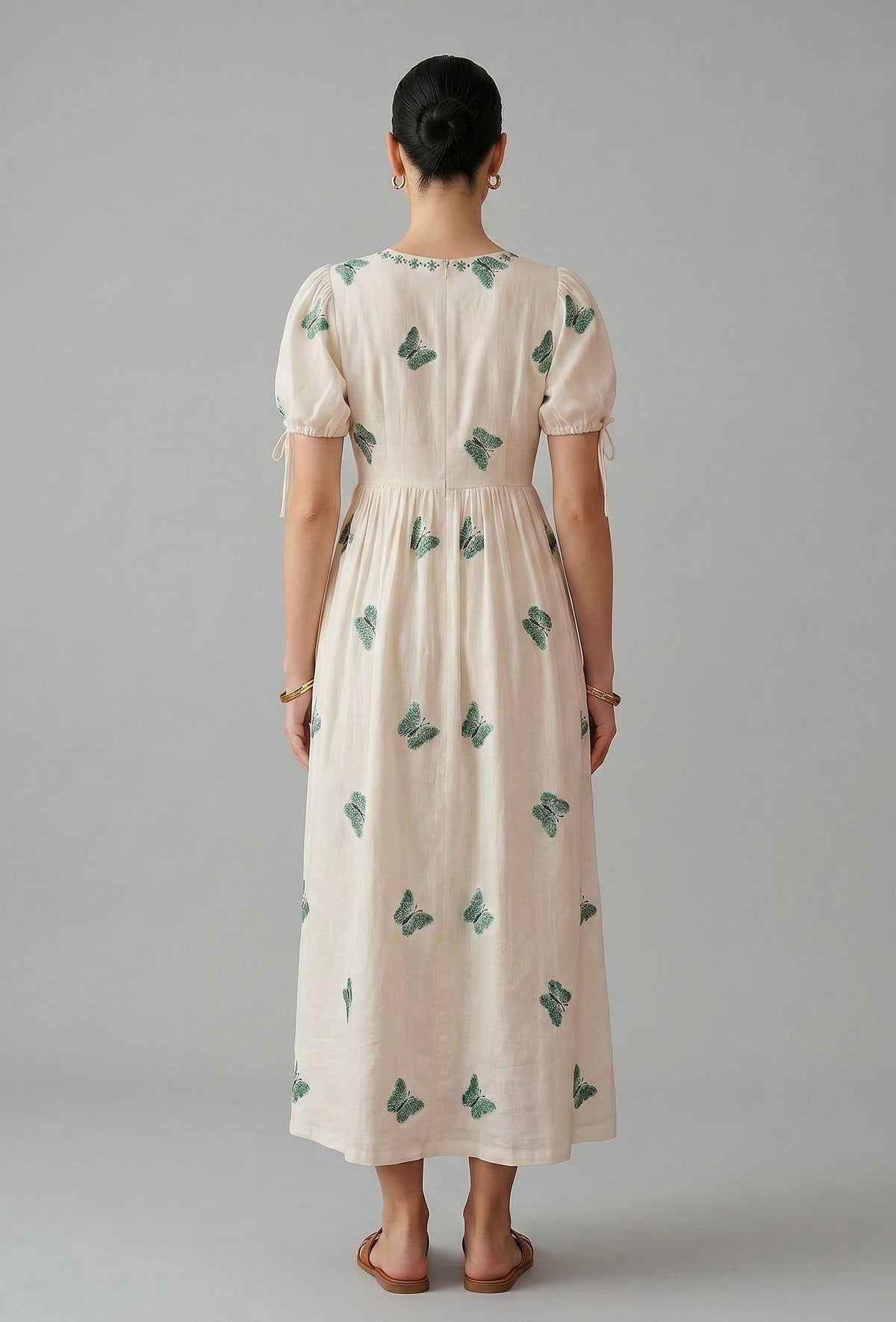 Ivory Butterfly Embroidered Cotton Midi Dress サイズ M